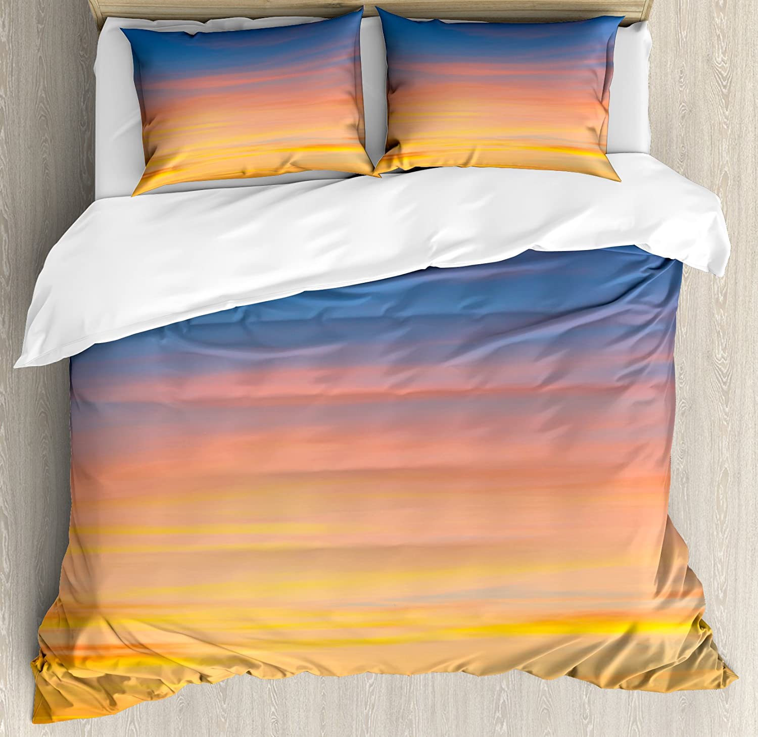 Price:$89.95 Sky Duvet Cover Set, Colorful Sunset Pattern Atmosphere Dramatic Majestic Scenic Skyline Photo Inspirational, Decorative 3 Piece Bedding Set with 2 Pillow Shams, King Size, Orange Blue : Home & Kitchen