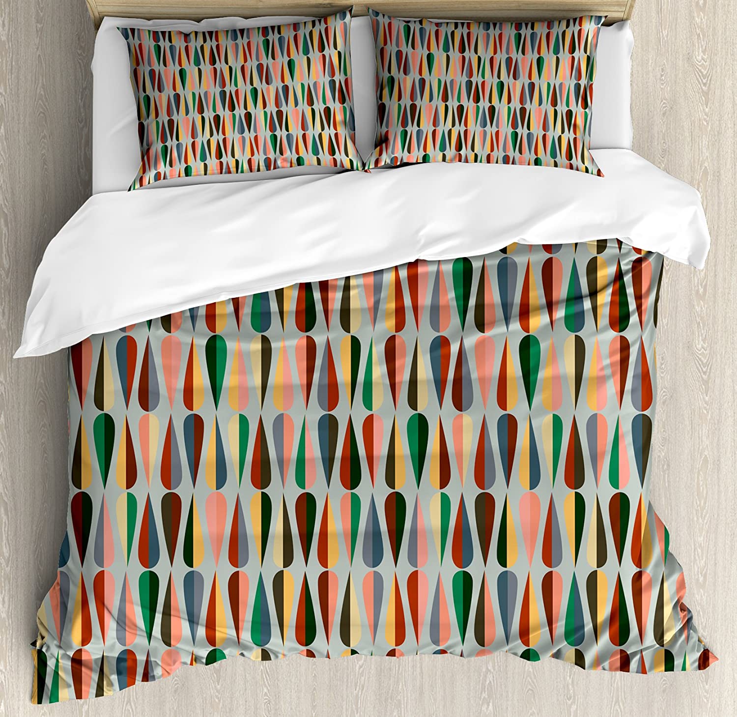 Price:$79.95 Mid Century Duvet Cover Set, Simple 2 Colored Drop Shapes Abstract Symmetrical Grid Greyscale Background, Decorative 3 Piece Bedding Set with 2 Pillow Shams, Queen Size, Pale Blue : Home & Kitchen