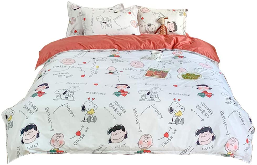 Price:$65.99 HOME My Best Friends, Snoopy & Lucy 4 Piece-Duvet Cover Set Fitted Sheet Plus Pillow Case Kids Bedding (Queen) : Home & Kitchen
