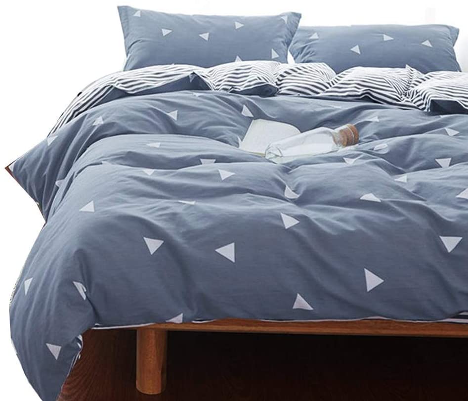 Price:$29.99 Bedding Twin Kids Thin Duvet Cover Set Blue Gray & Triangles 3 Piece (1 Comforter Cover 68x90 + 2 Pillow Shams) 800 - TC Luxury with 4 Ties &Zipper : Home & Kitchen