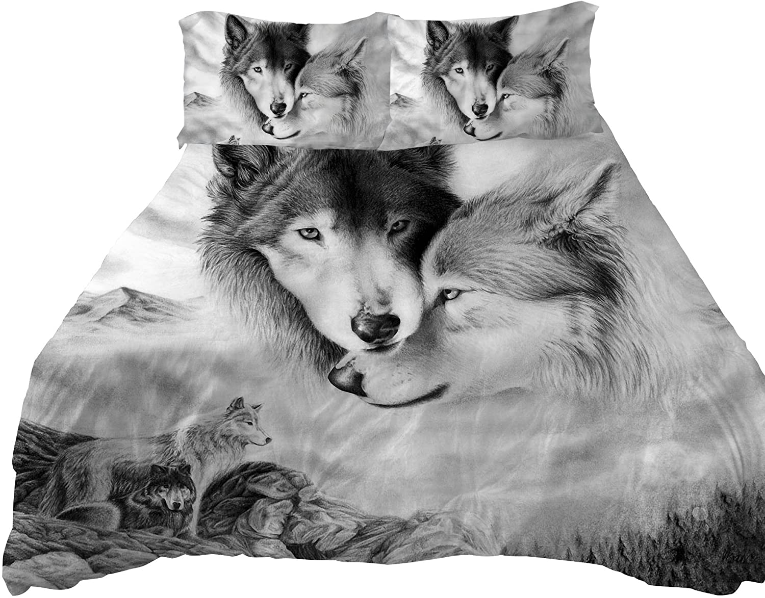 Price:$54.90 3 Pcs Soft Luxury Youth 100% Polyester Shell Fully Reversible 3-Piece Modern 3D Wolf Print Duvet Cover Set Twin Size Full Size Queen Size King Size Blue No Comforter (Gray-Wolf, Queen) : Home & Kitchen