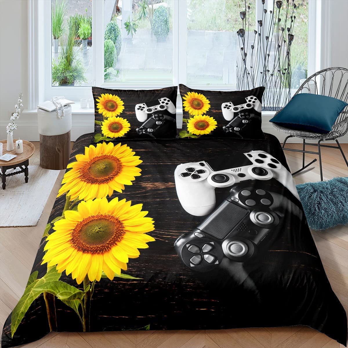 Price:$40.99 Fairy Sunflower Bedding Set Queen Size, Teen Gamer Gamepad Duvet Cover Set Gaming Theme Comforter Cover for Kids Youth Boys Video Games Room Decor, Maroon Wooden Board Design Quilt Cover : Home & Kitchen