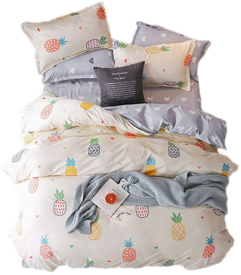 Price:$29.89 Cartoon Printed Multi-Colour Pineapple Bedding Girls Reversible Hidden Zipper Kids Star Duvet Cover Sets Twin （No Comforter） : Home & Kitchen