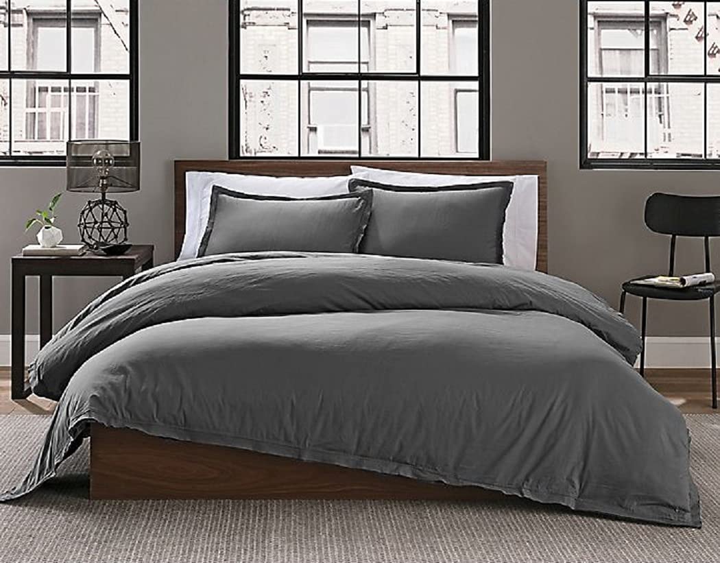 Price:$54.95 Washed Solid 2-Piece Twin/Twin XL Duvet Cover Set in Grey : Home & Kitchen