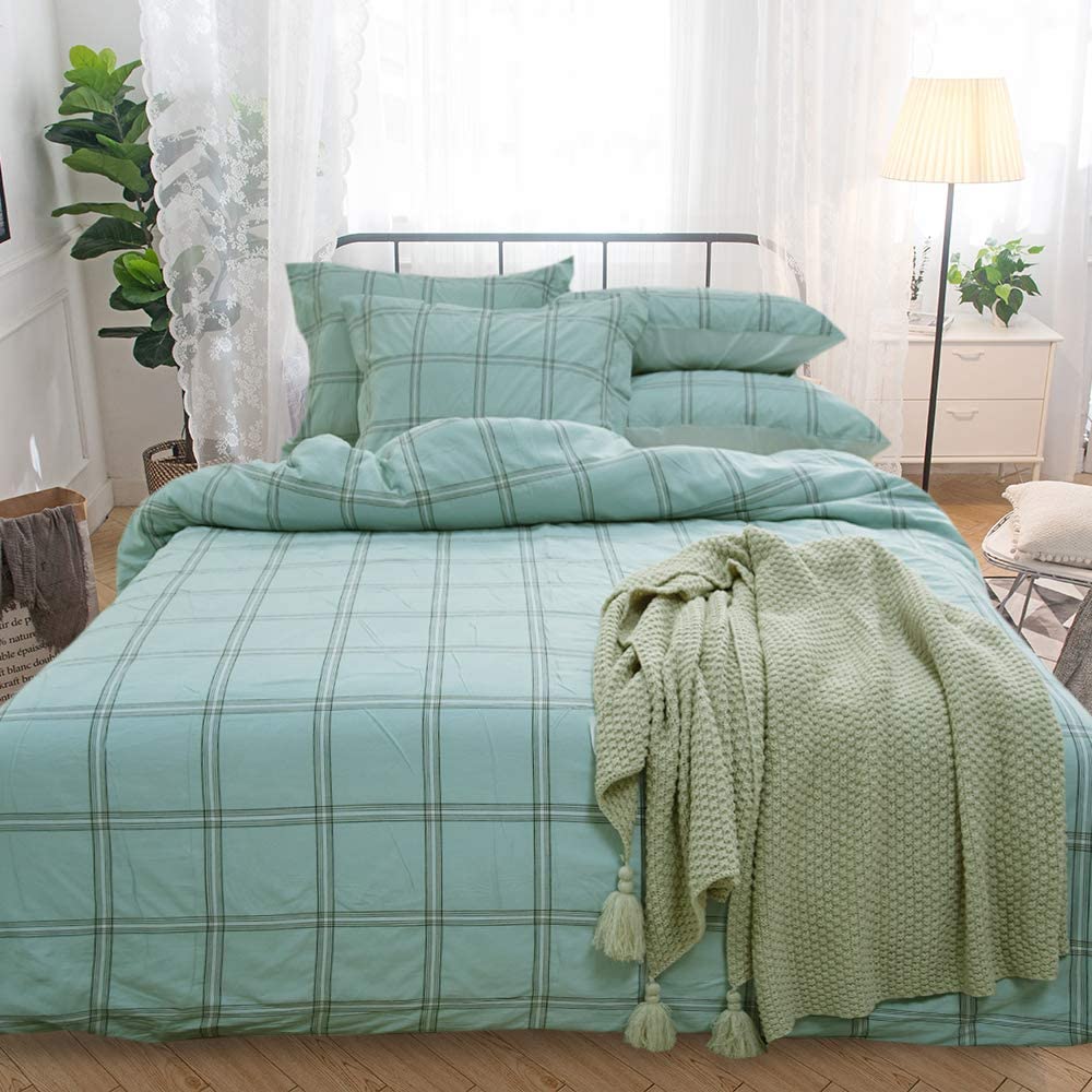 Price:$69.99 Cotton Duvet Cover Set King Size,100% Cotton Yarn Dyed Plaid Check Duvet Cover with 2 Pillowshams,3 Pieces Bedding Set, Aqua : Home & Kitchen