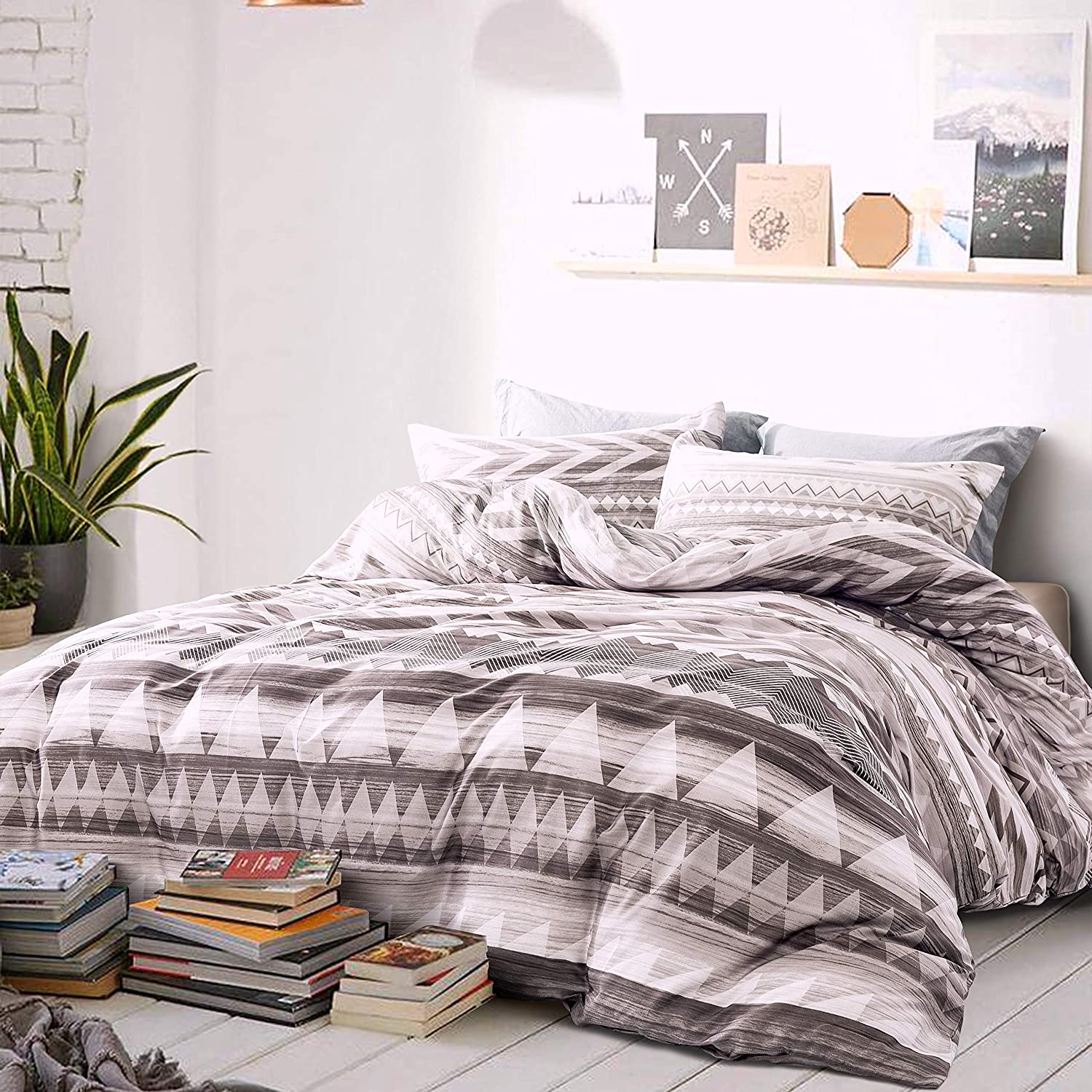 Price:$62.80 Geo Aztec Duvet Cover Striped Ethnic Boho Southwestern Native Navajo Tribal Diamond Vector 400TC Cotton Bedding 3pc Set Bohemian Geometric Print (Taupe, Twin) : Home & Kitchen