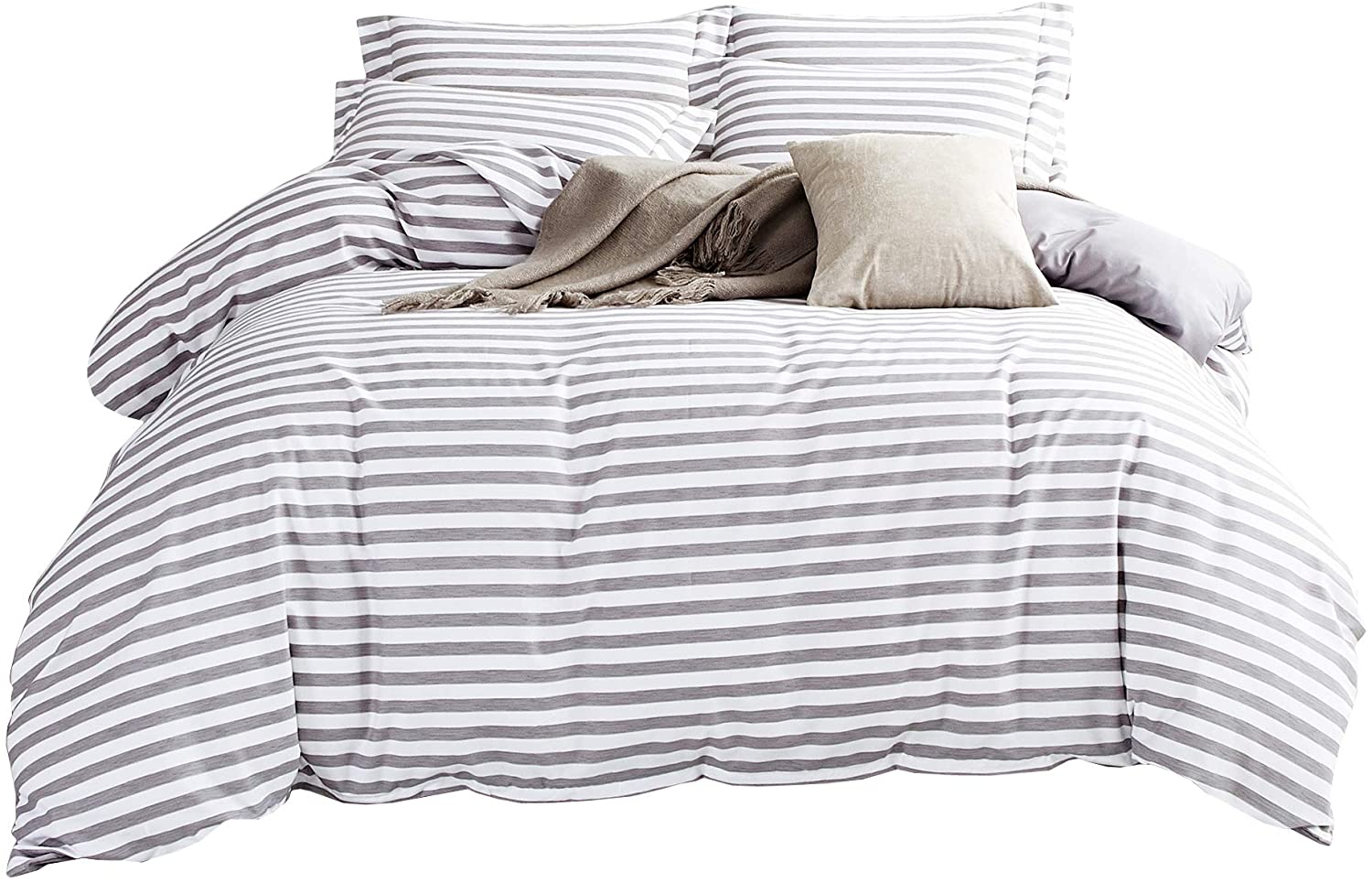 Price:$28.99 Pieces Bedding Set,Reversible Duvet Cover Sets,White Duvet Cover Reverse to Solid Grey,Striped Duvet Cover,Quilt Cover Sets,King Comforter Cover with Zipper Closure and Corner Ties : Home & Kitchen