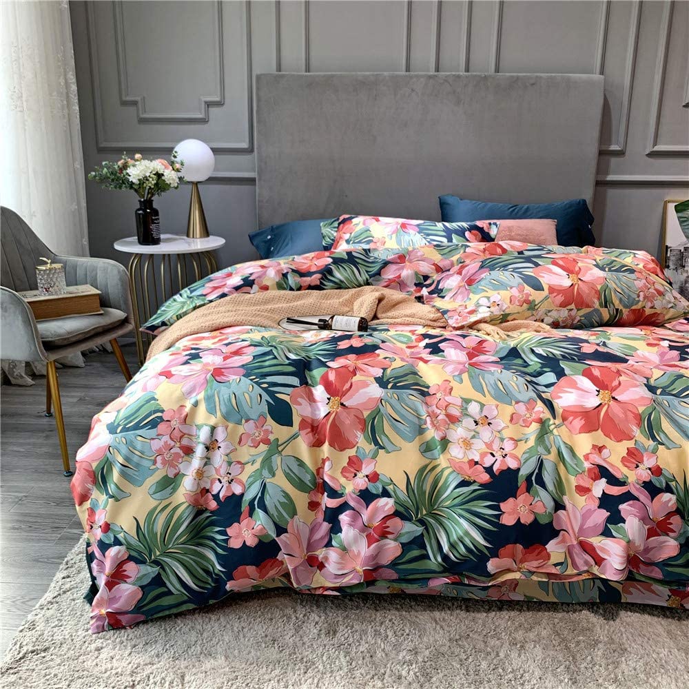 Price:$67.09 Tropical Flower Leaf Duvet Cover Queen Vintage Floral Bedding Set Garden Style Cotton Comforter Cover Luxurious Floral Duvet Cover Bright Color Botanical Bedding Set 1 Duvet Cover 2 Pillowcases : Home & Kitchen