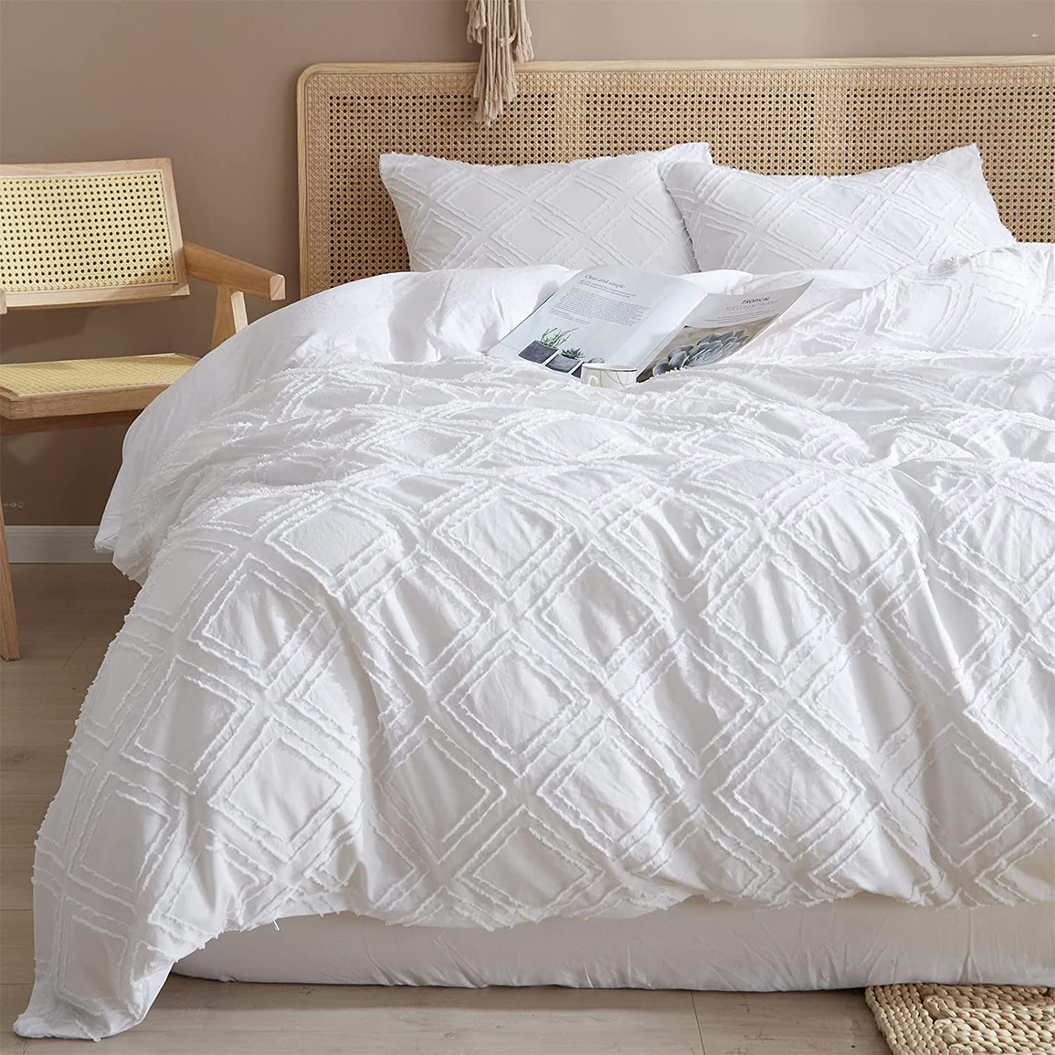 Price:$43.99 Boho Duvet Cover Queen Size, Pure White Textured Bedding Duvet Covers Tufted Design with Ties, Super Soft & Cooling, Oeko-Tex Cetificated (Not Comforter) : Home & Kitchen