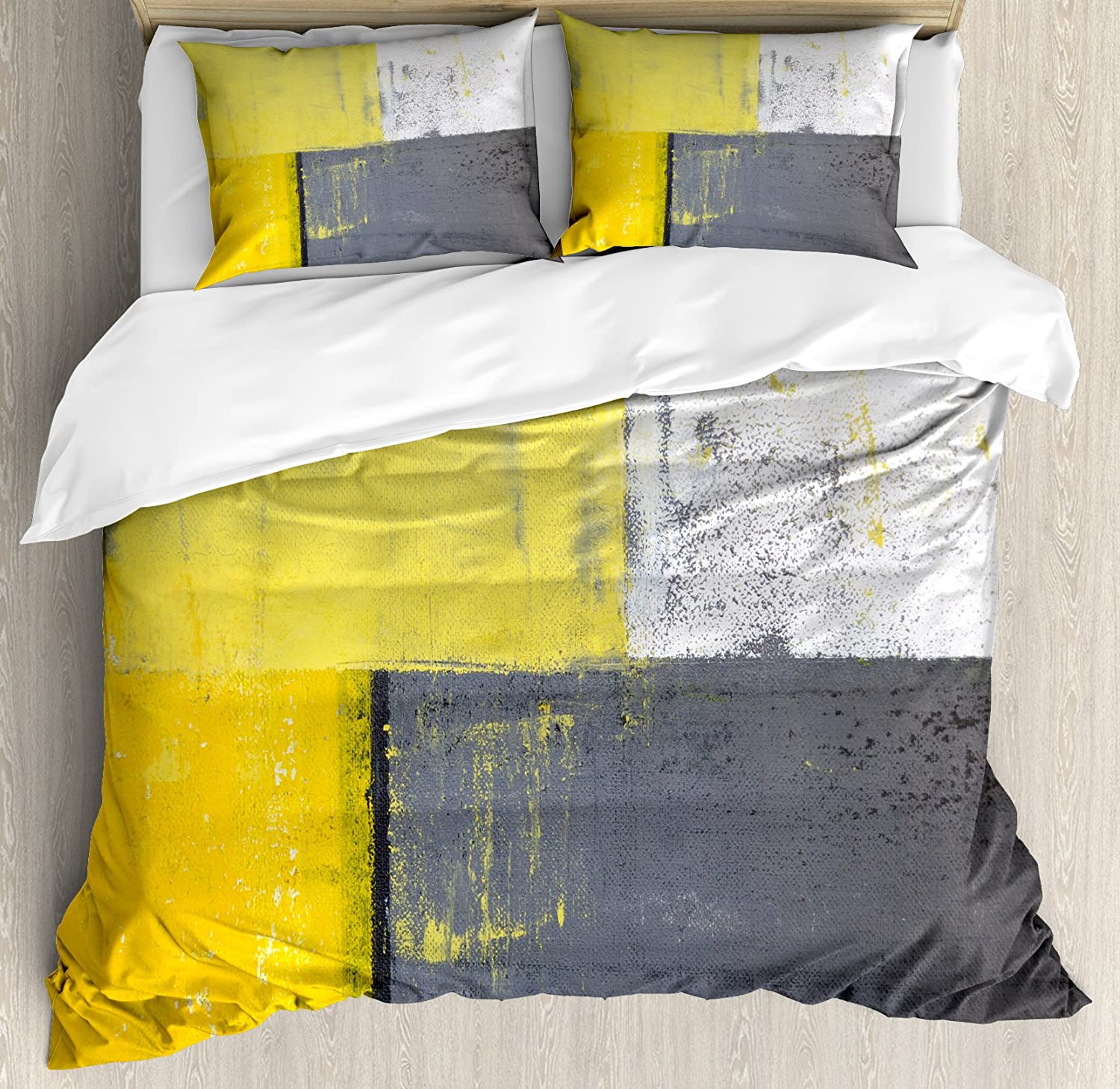 Price:$89.95 Grey and Yellow Duvet Cover Set, Street Art Modern Grunge Abstract Design Squares, Decorative 3 Piece Bedding Set with 2 Pillow Shams, King Size, Charcoal Yellow : Home & Kitchen