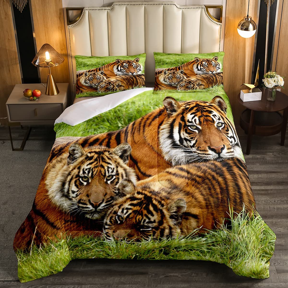 Price:$59.99 Tiger Bedding Set Queen Size Safari Animal Print Comforter Sets for Kids Boys Teens Man Cool Wild Life Duvet Sets Green Botanical Leaf Duvet Insert Bedroom Decor 3 Piece : Home & Kitchen