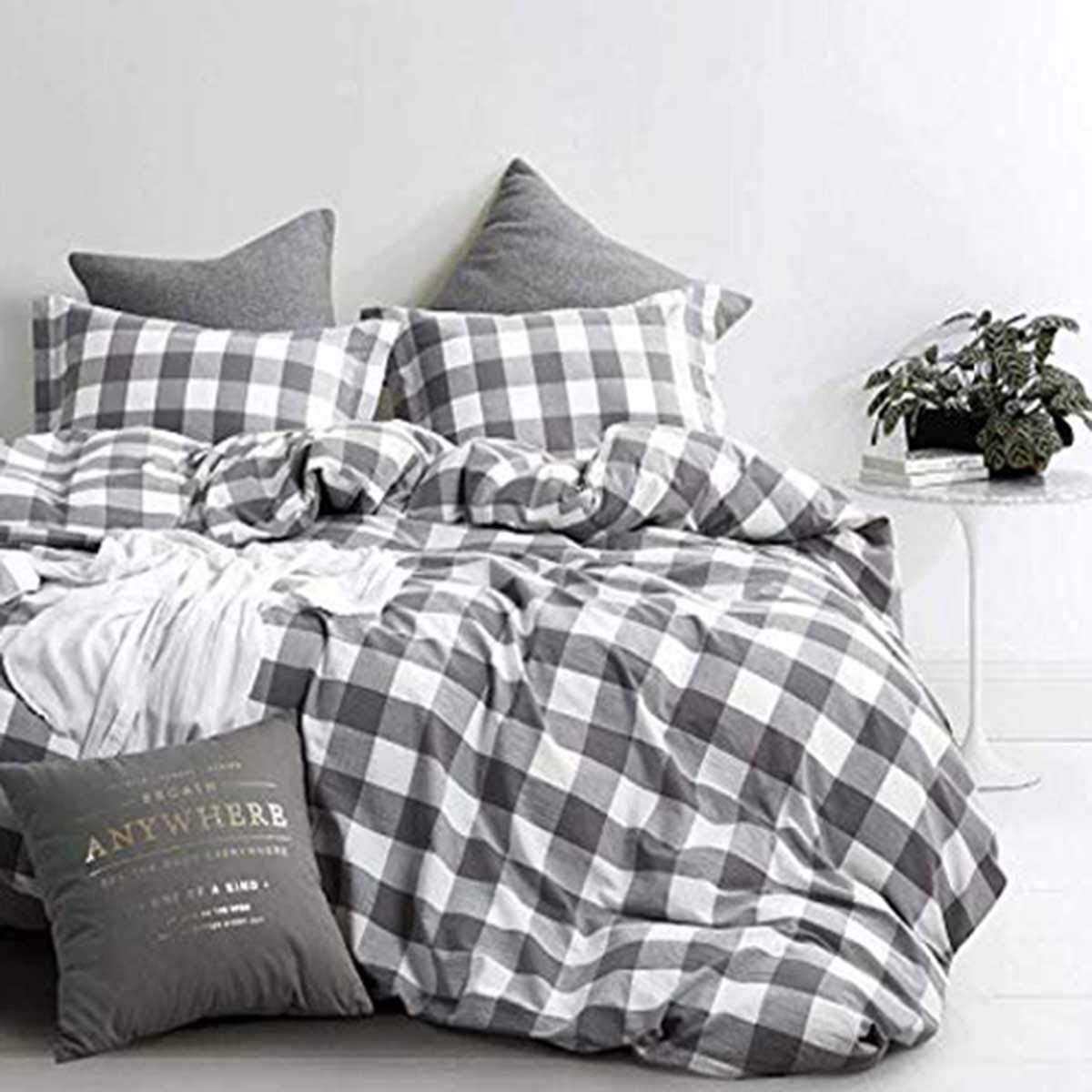 Price:$27.99 Plaid Duvet Cover Sets Gray White Reversible Gingham Buffalo Bedding Sets Soft Microfiber Geometric Check Bedding Cover Sets with Zipper Closure, Queen Size : Home & Kitchen