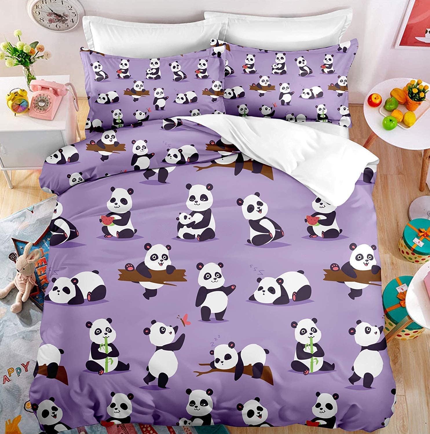 Price:$49.99 Purple Panda Bedding Duvet Cover Set Full (1 Duvet Cover+Two Pillow Shames) Zipper Closure Soft Bedding Bag Comforter Cover 80"x90" : Home & Kitchen