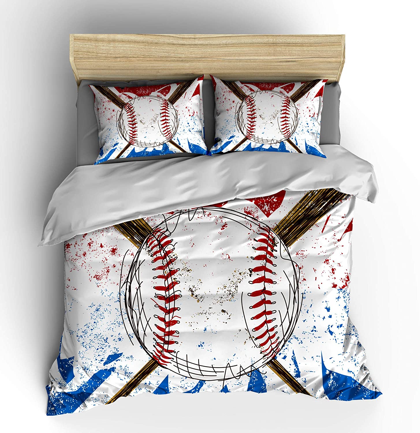Price:$54.95 Vintage Sports Baseball Themed Duvet Cover Set for Teen Boys Girls, Classic Hand Drawn Printed Soft Microfiber Quilt Cover 2pcs Bedding Set(No Comforter), Twin Size : Home & Kitchen
