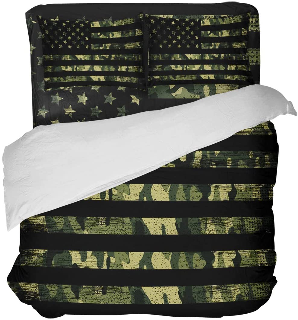 Price:$99.89 HOME DAY Camouflage American Flag Bedding Sets Queen Ultra Soft 4 Pieces Duvet Cover Set with Decorative 2 Pillow Shams Bedspread Bed Sheets Patriotic Stars and Stripes : Home & Kitchen