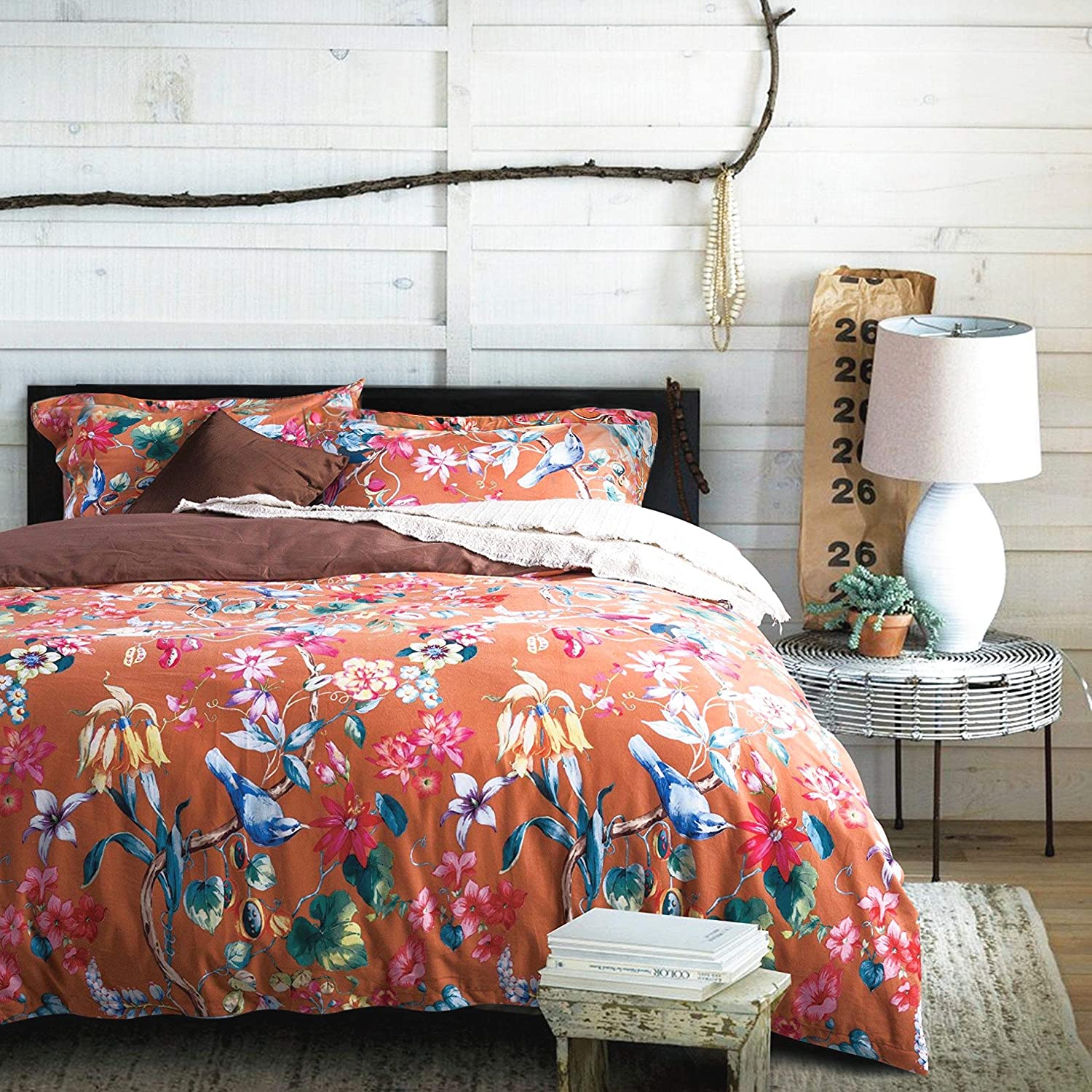 Price:$87.80 Garden Luxury 3 Piece Duvet Cover Set Island Tree Branch and Birds Multicolored Floral Pattern 100-percent brushed Cotton Twill (King) : Home & Kitchen