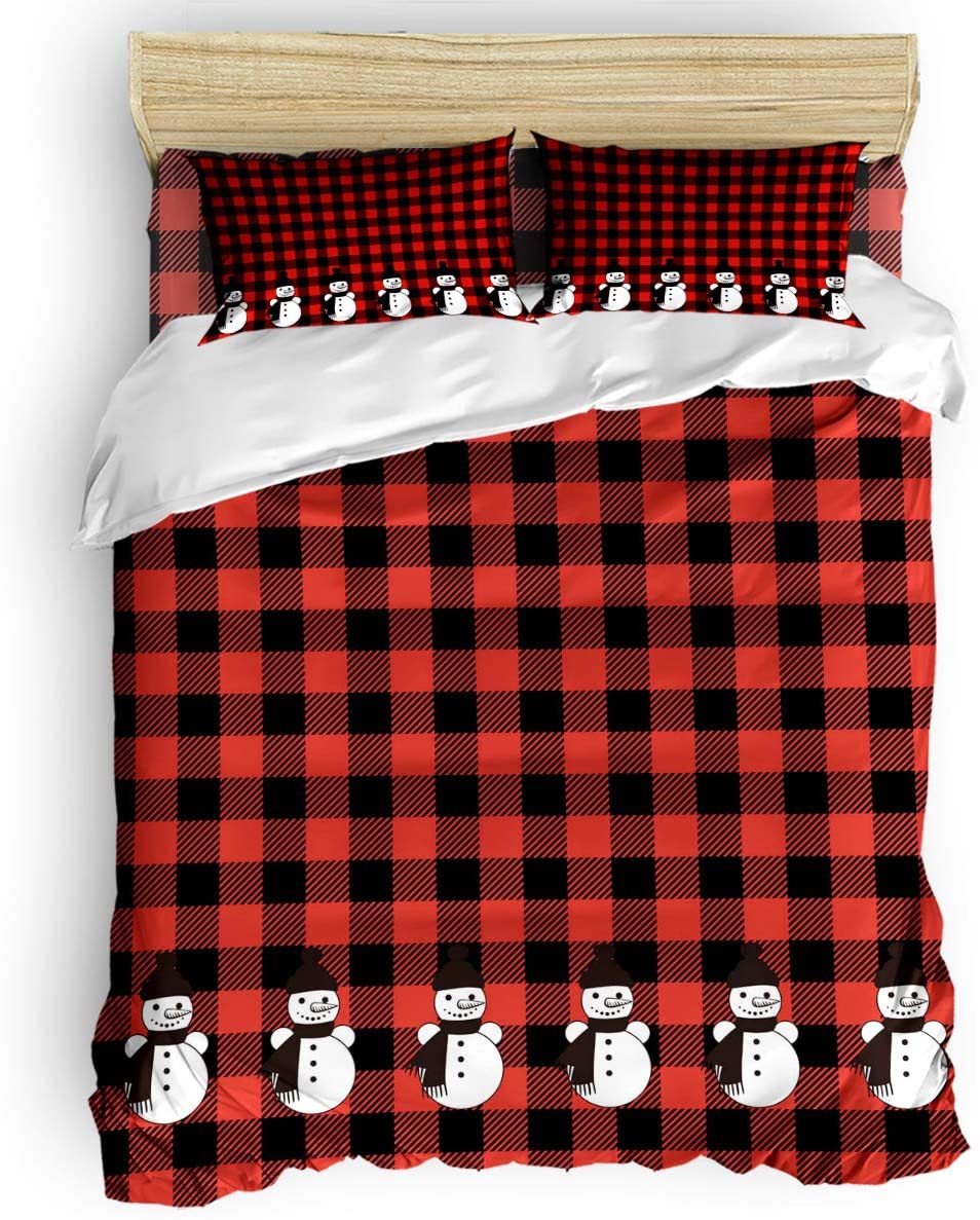 Price:$135.99 Sunflower 4 Piece Duvet Cover Bedding Set King Size, Red and Black Buffalo Check Christmas Snowman Luxury Soft Bedding Set Comforter Cover (1 Duvet Cover + 1 Bed Sheets + 2 Pillowcases) : Home & Kitchen