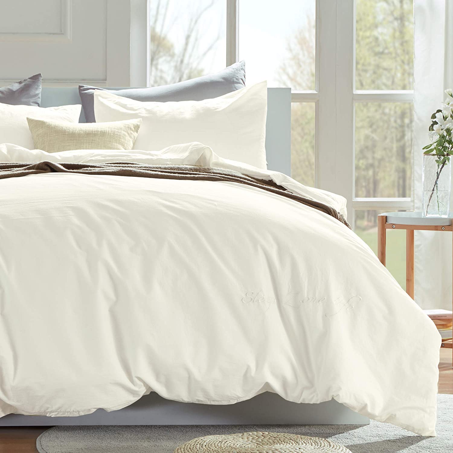 Price:$36.99 100% Washed Cotton Duvet Cover Set Full/Queen Size - Luxury Soft Breathable Solid Quilt Cover Set with YKK Zipper Closure, 3-Piece Set, Beige : Home & Kitchen