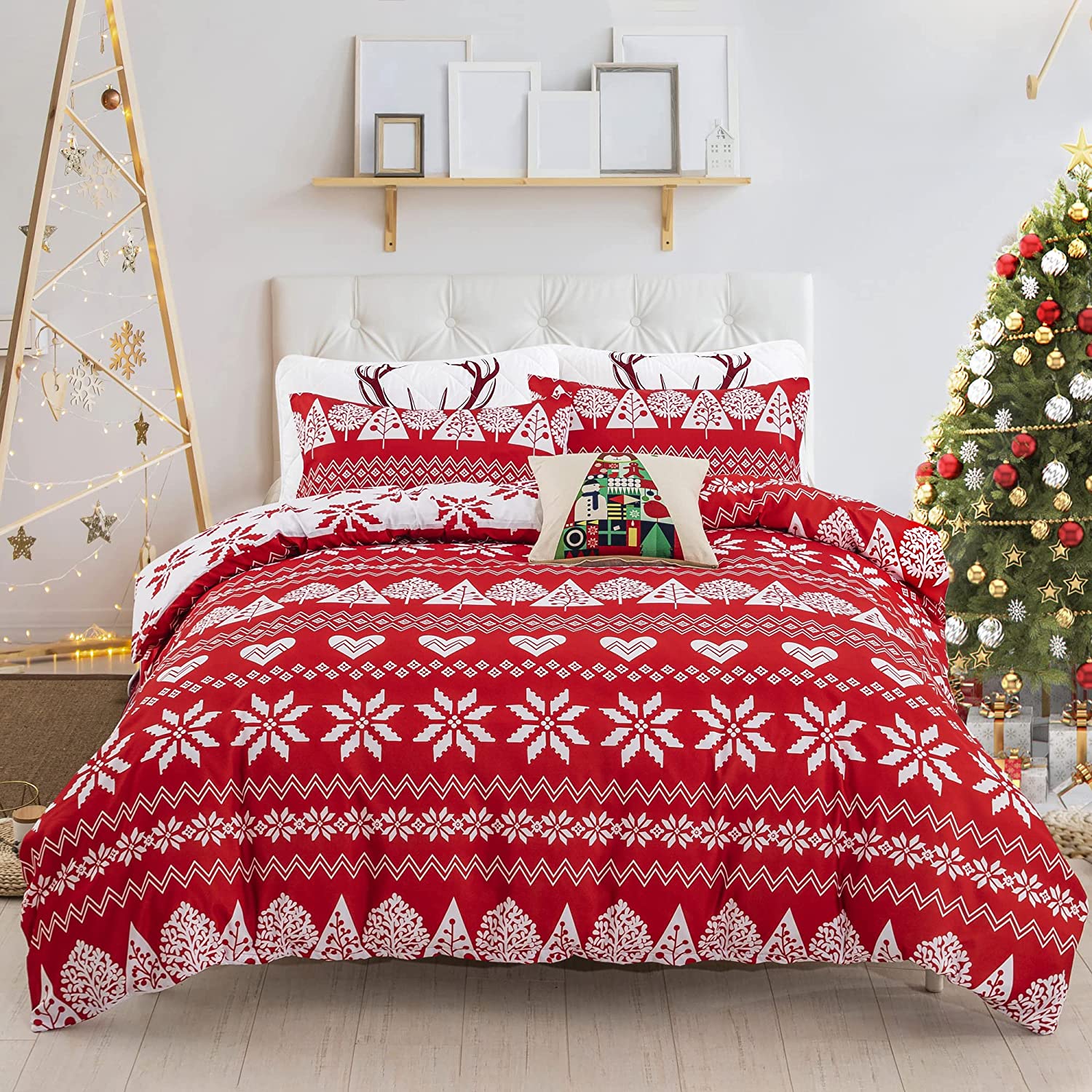 Price:$29.99 Duvet Cover Set Queen Reversible Snowflake Tree Printed Bedding Set 3 Pieces Soft Microfiber Holiday Decorative Comforter Cover with Zipper Closure, Corner Ties : Home & Kitchen