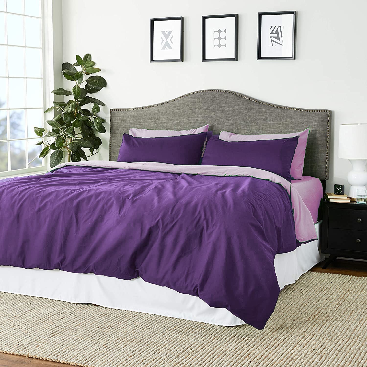 Price:$100.82 Home Fashion DC46PC-PPK 4-6 Pieces Reversible Duvet Set, King, Purple : Home & Kitchen