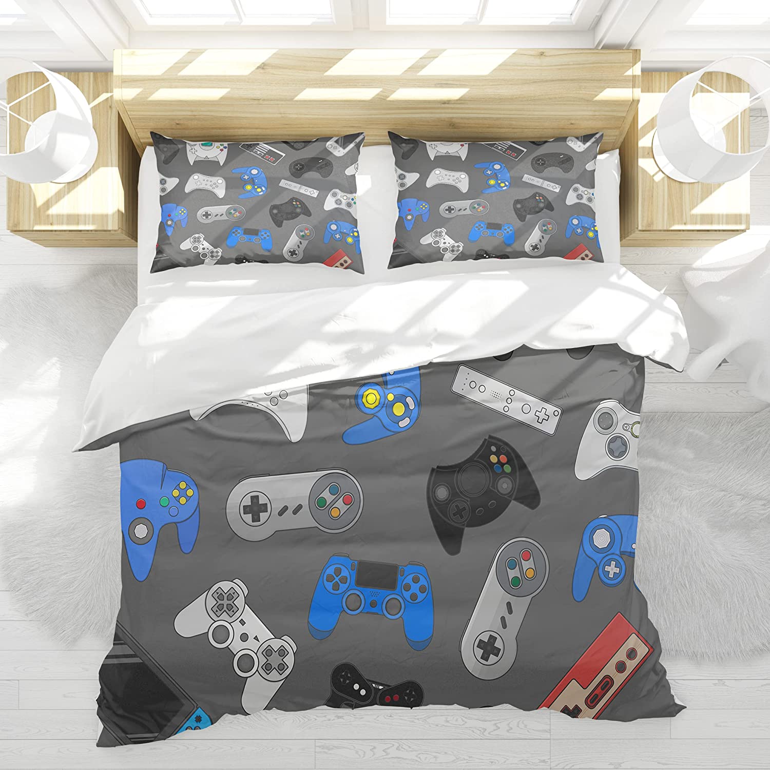 Price:$47.88 Game Decorative Bedding Sets, Game Controller Gamepad Grey Soft Polyester Duvet Cover Sets Full Size 3 Piece, 1 Duvet Cover with 2 Pillow Cases : Home & Kitchen