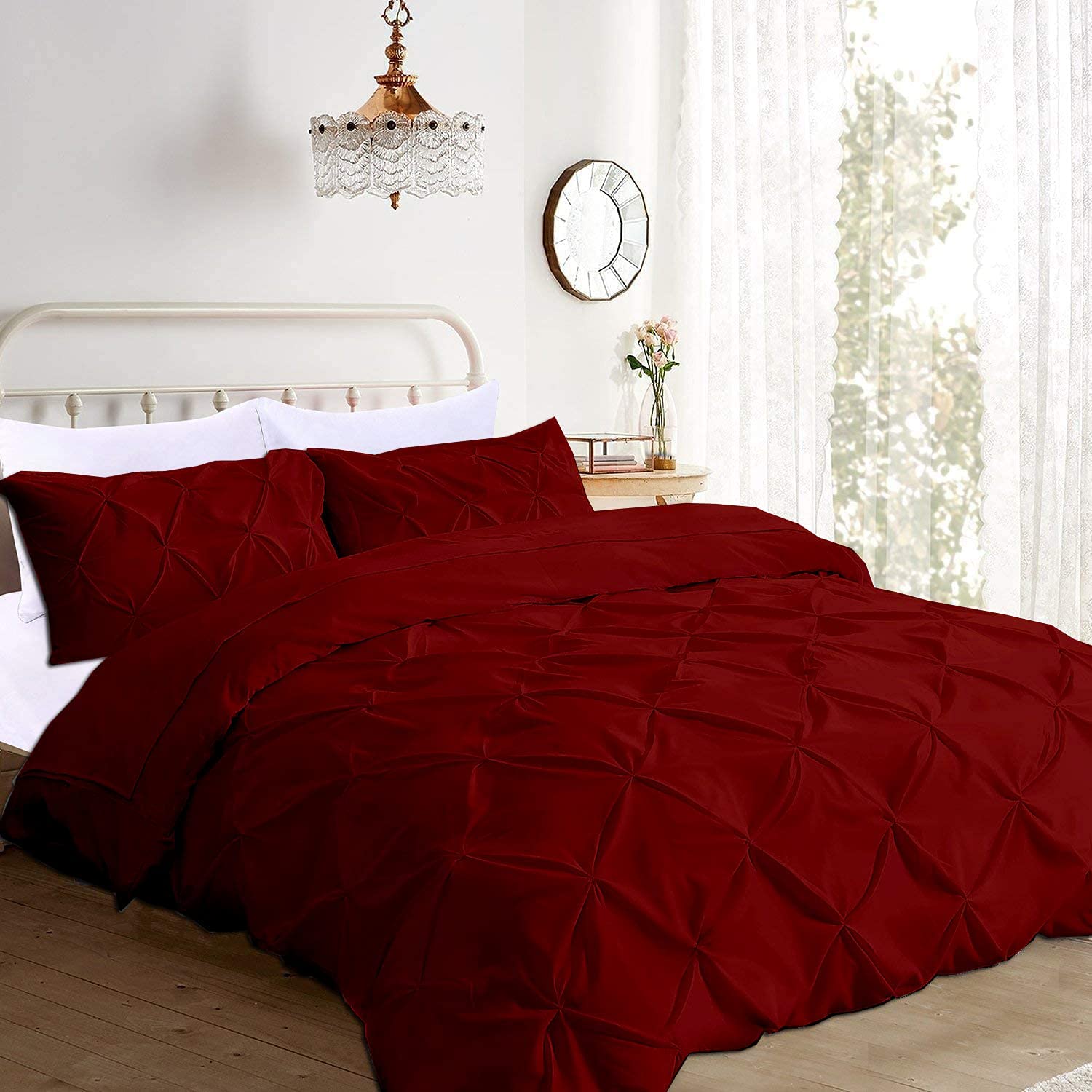 Price:$79.99 BED Premium Quality Pinch Pleated Duvet Cover Set 3-Piece with Zipper & Corner Ties 600-TC Hypoallergenic Ultra Soft Pillow Shams 100% Egyptian Cotton Queen/Full (90X90) Size Burgundy Solid : Home & Kitchen