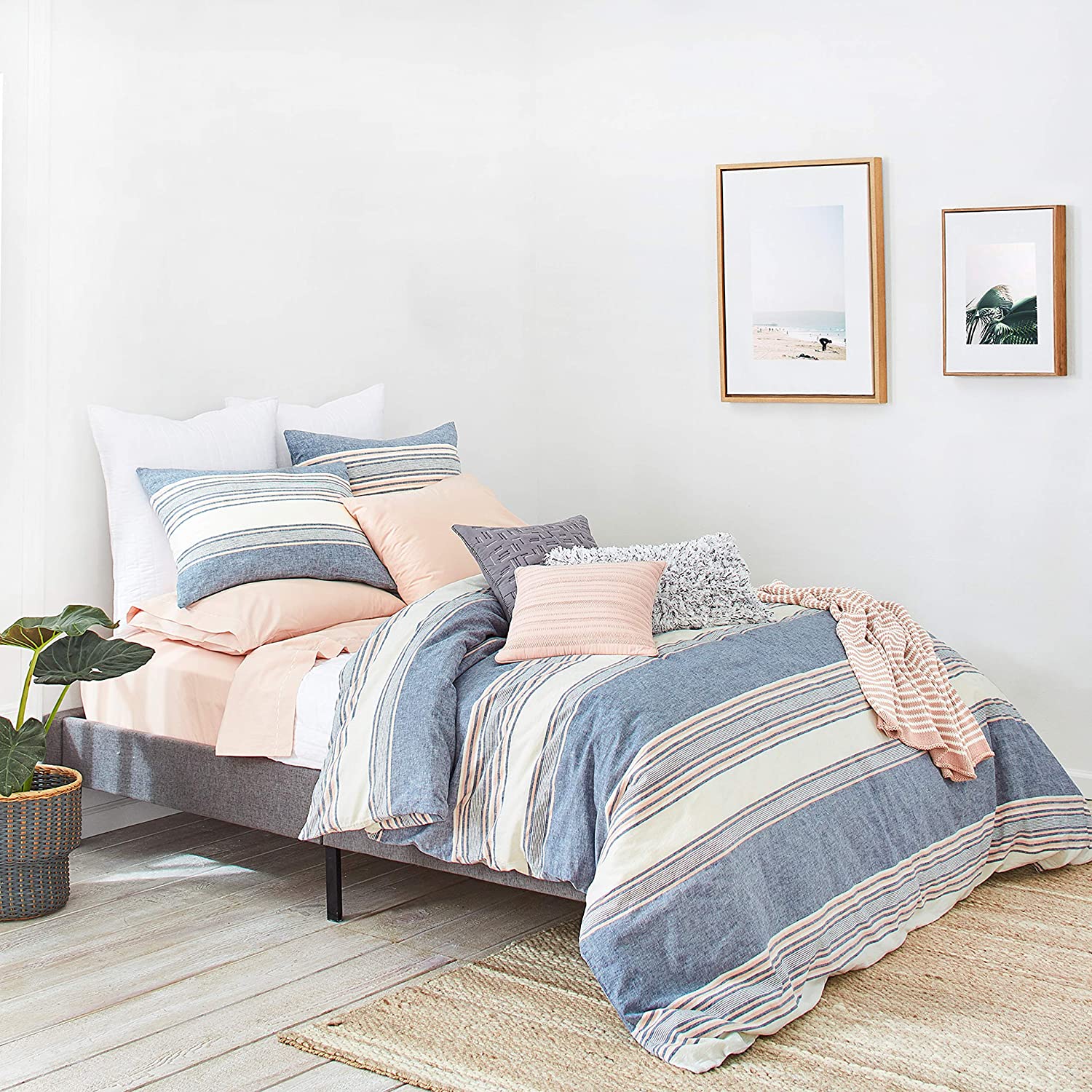 Price:$110.50 Home Tuscan Stripe Duvet Set, Full/Queen, Navy/Multi : Home & Kitchen