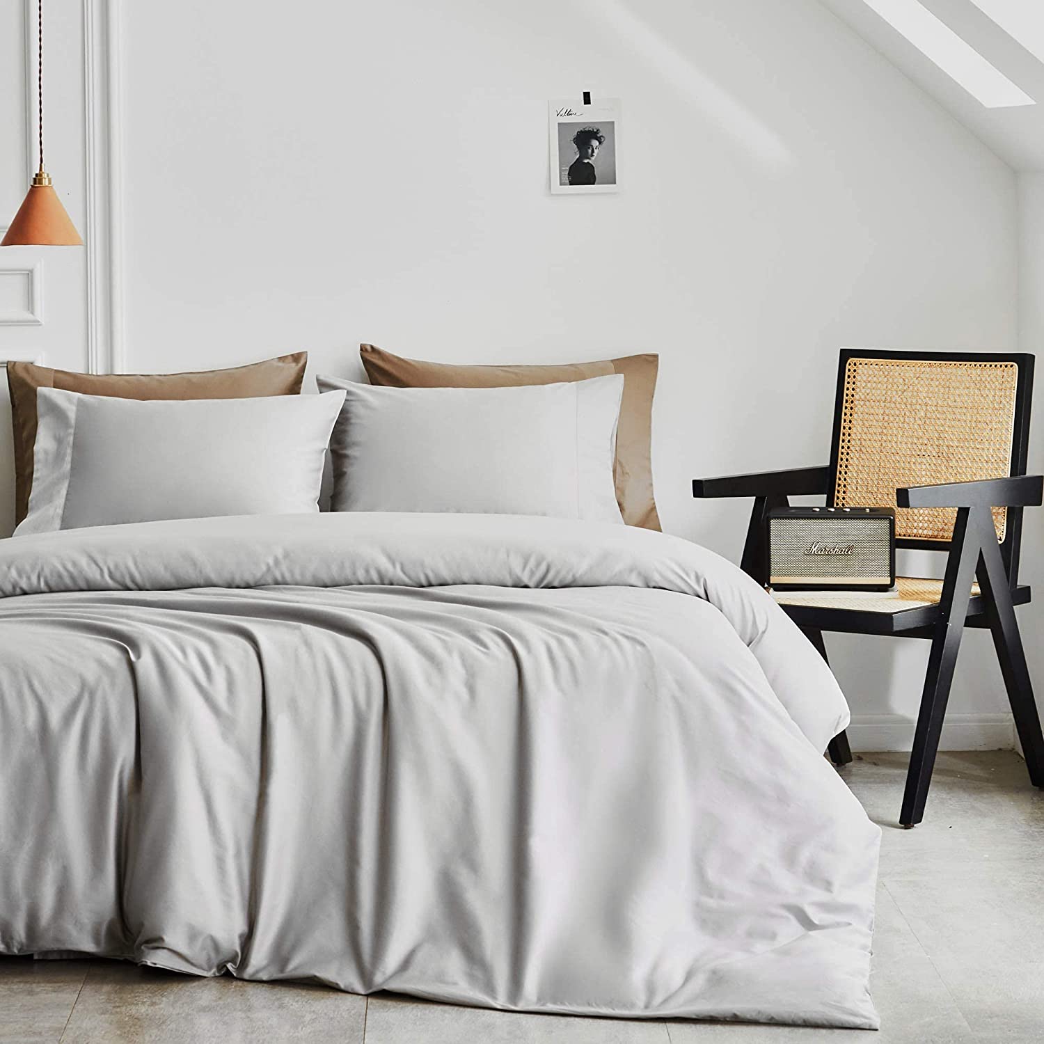 Price:$59.99 Premium Duvet Cover 100% Egyptian Cotton 400 Thread Count with Zipper & Corner Ties Luxurious Bedding-King, Silver Grey : Home & Kitchen