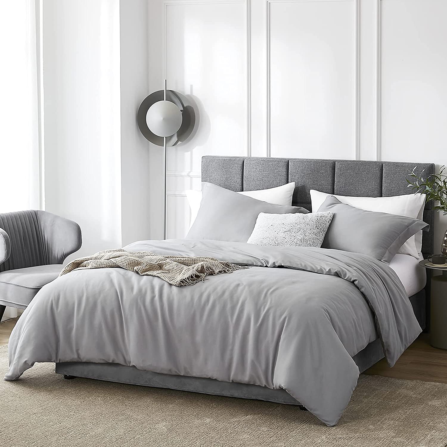 Price:$23.99 Duvet Cover Set Queen Size Grey, 3 Pieces Ultra Soft Micorfiber Comforter Cover 90x90 inches with Zipper Closure and 2 Pillow Sham(Comforter Not Included) : Home & Kitchen