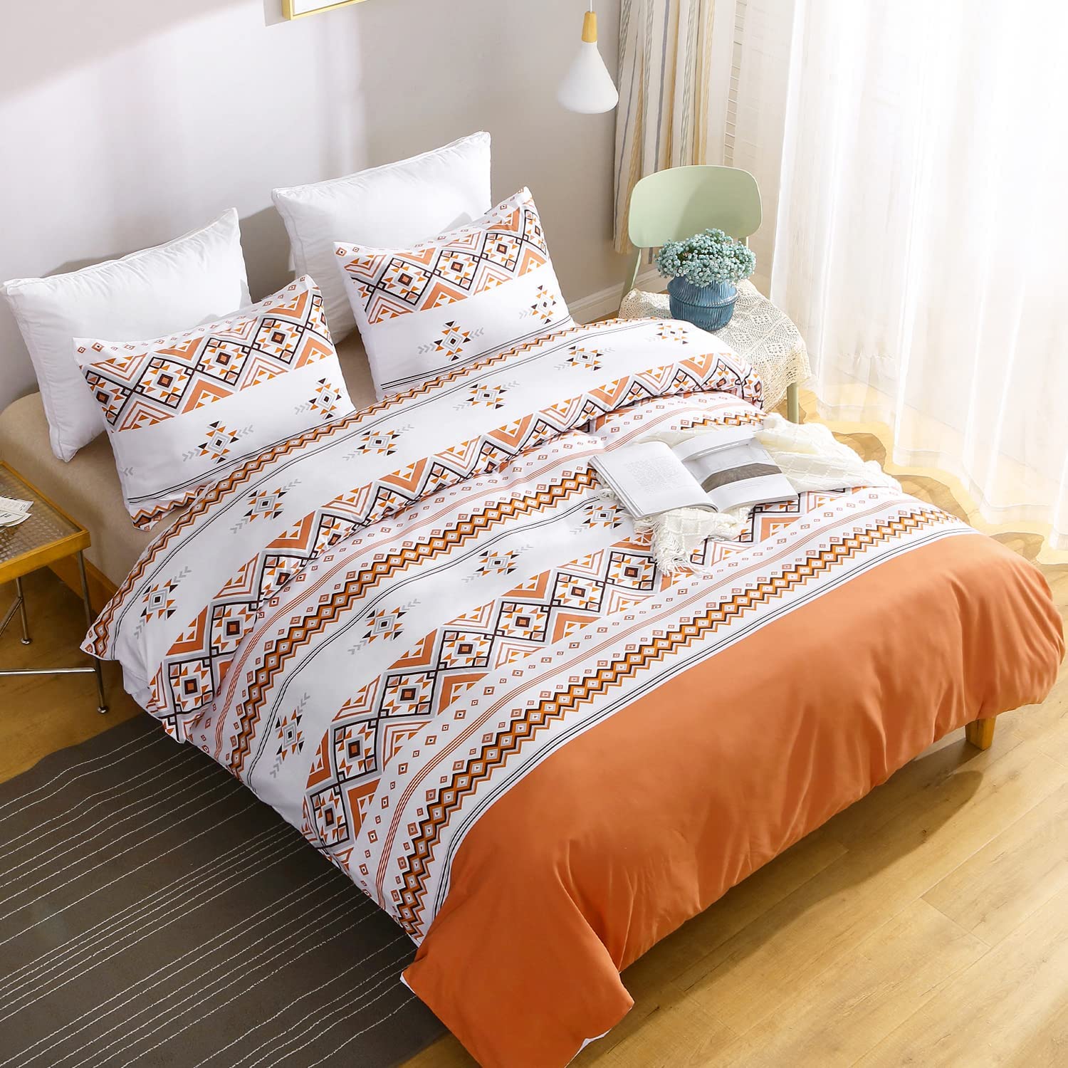 Price:$33.99 Boho Duvet Cover Set Queen, 3pcs Super Soft Breathable Boho Bedding Queen, 1 Bohemian Duvet Cover 90"x90" and 2 Pillow Shams, Orange : Home & Kitchen