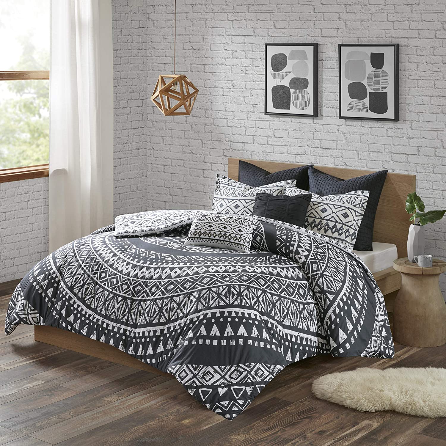 Price:$106.24 Habitat Maggie 7 Piece Reversible Cotton Sateen Duvet Cover Bedding Set, Medallion Black, King/Cal King(104"x92") (UH12-2146) : Home & Kitchen
