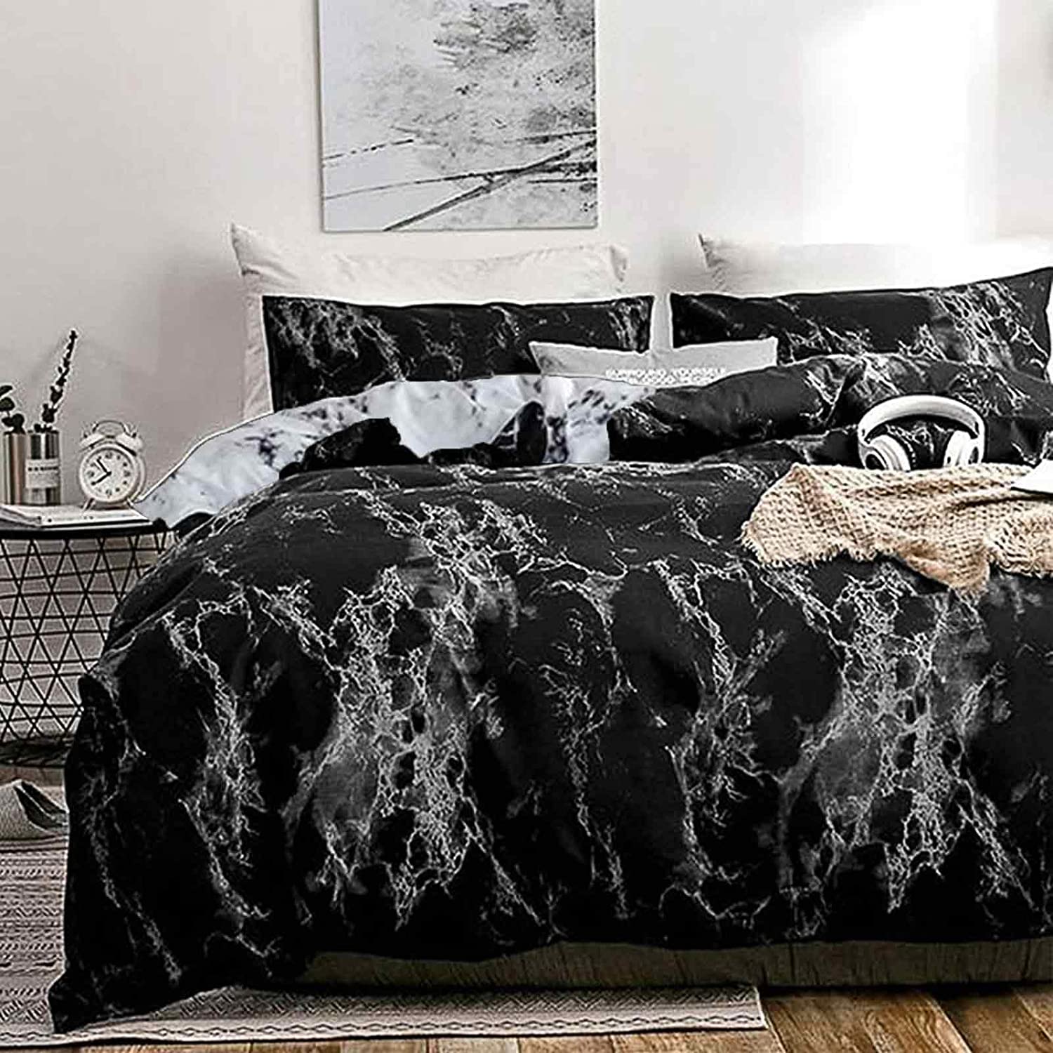 Price:$30.99 White Duvet Cover King Size, 3 Piece Modern Pattern Marble Printed Reversible Microfiber Bedding Comforter Cover Set, Soft and Lightweight : Home & Kitchen