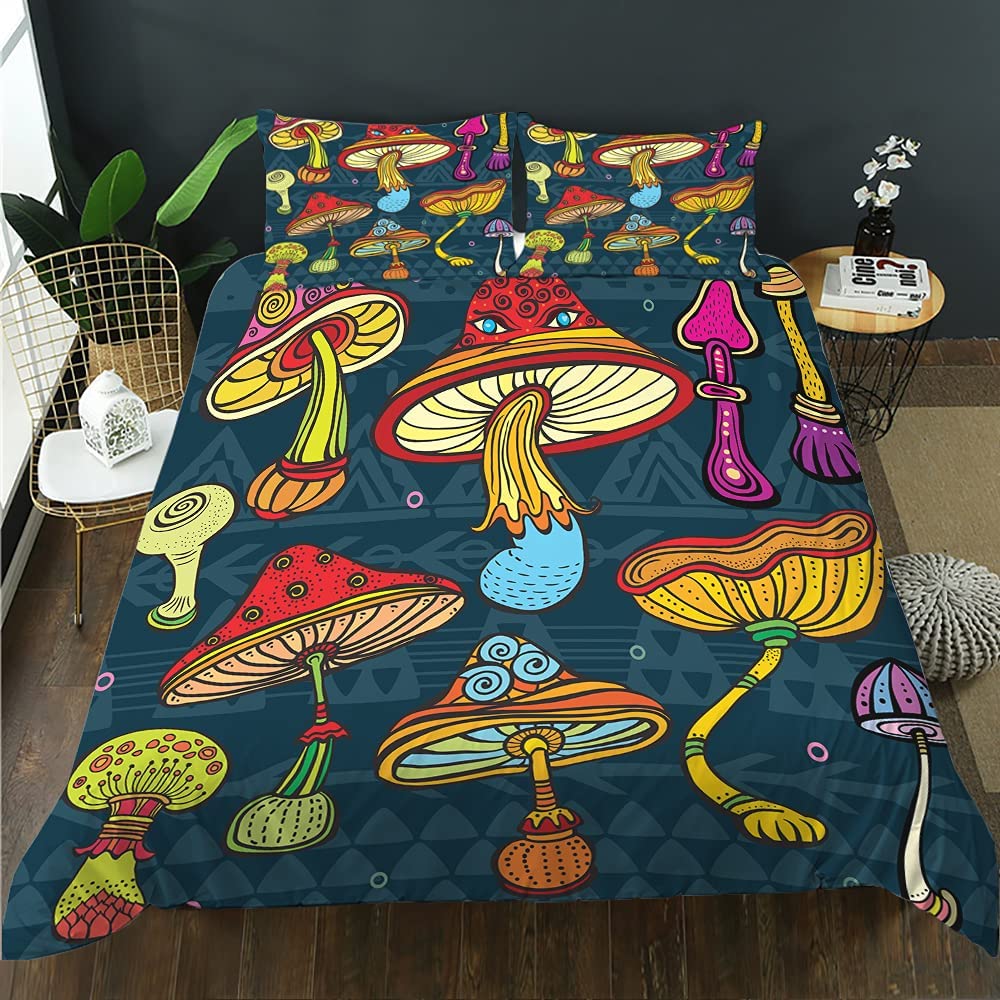 Price:$44.90 Duvet Cover Set, Mushrooms Ornate Doodles with Swirls Eyes Psychedelic Botany and Growth, Decorative 3 Piece Bedding Sets with 2 Pillow Sham,(No quilt!)(BLG16,Queen 88"x 88") : Home & Kitchen