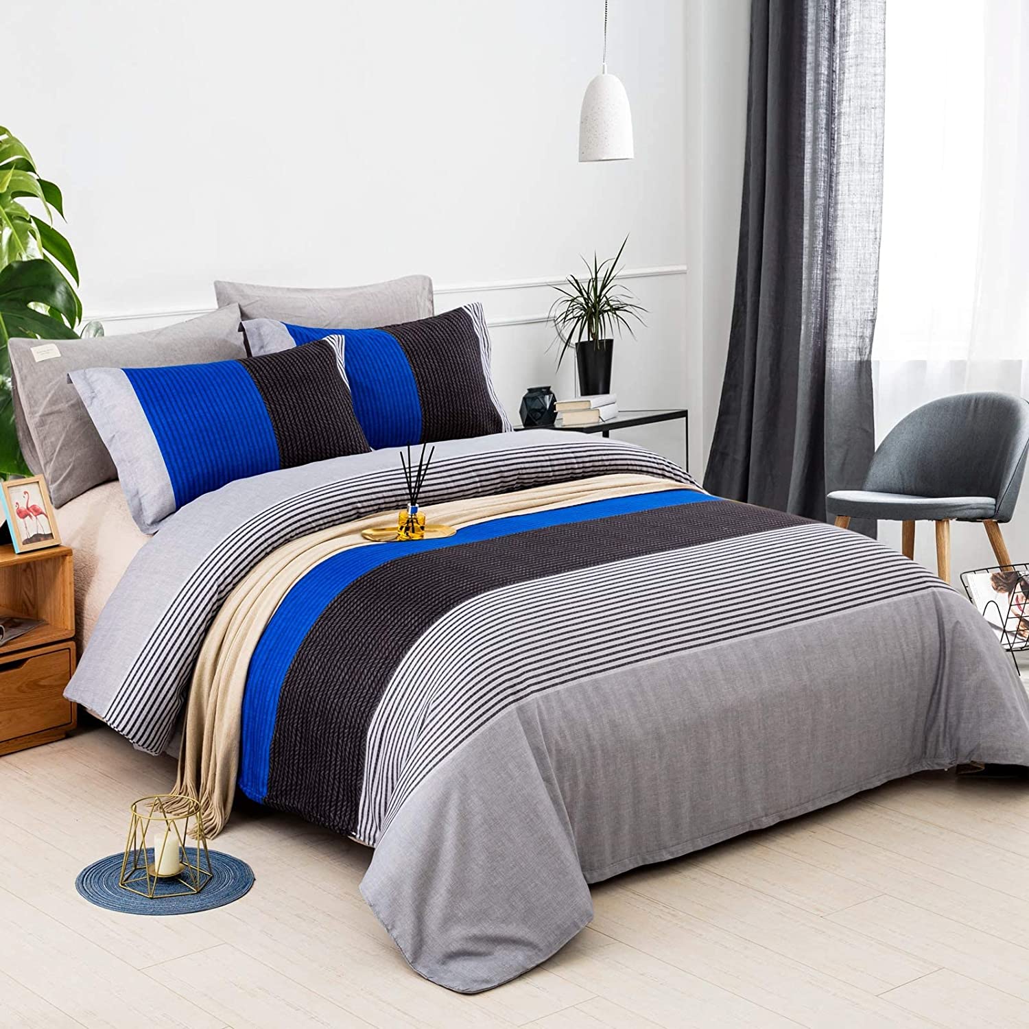 Price:$26.99 Duvet Cover Queen Grey Stripe Duvet Cover Set Reversible 3 Pieces Bedding Set (1 Duvet Cover + 2 Pillow Cases) Breathable Microfiber Comforter Cover Set for All Season 90"x90" : Everything Else