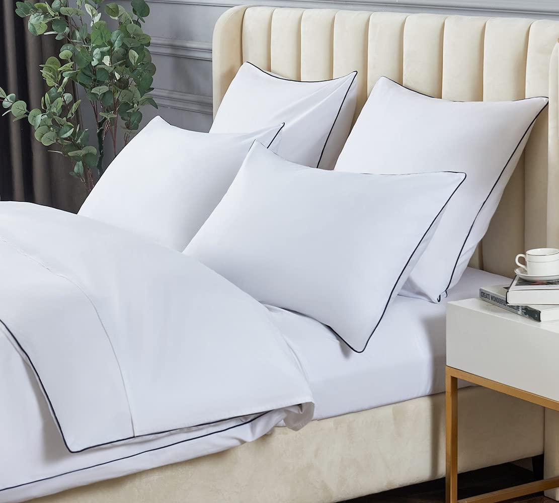 Price:$42.99 Size Duvet Cover Set, White Microfiber Bedding with Contrasted Navy Piping, 1 104"X90" Duvet Cover + 2 20"X36" Shams : Home & Kitchen