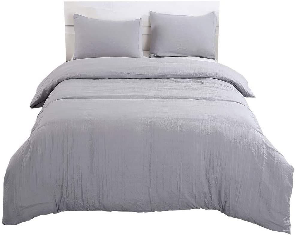 Price:$18.99 Light Grey Duvet Cover Set with Zipper Closure-Twin (66"x90")-2 Piece (1 Duvet Cover + 1 Pillow Case),Wrinkled Vintage Style, Hypoallergenic Washed Microfiber Polyester : Home & Kitchen