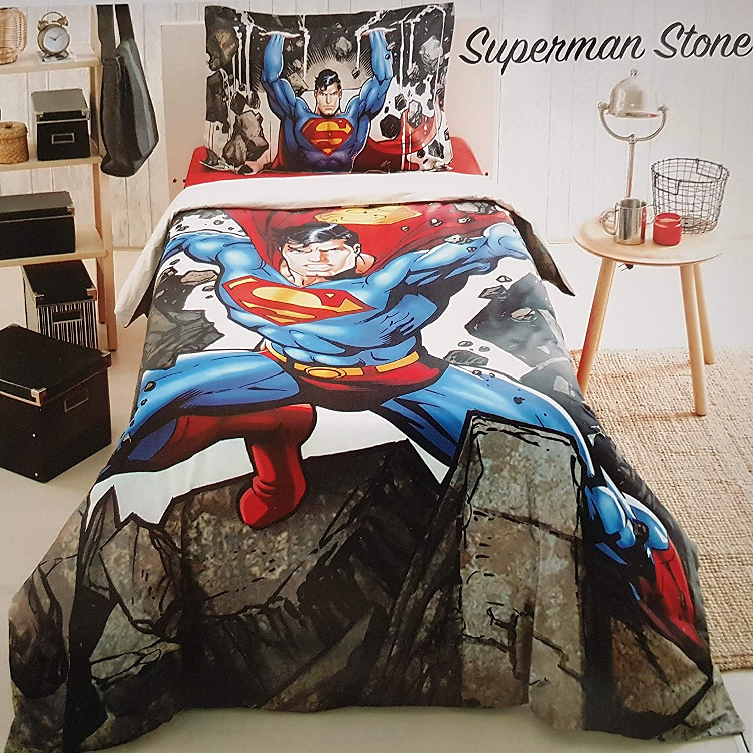 Price:$75.00 Superman Stone Children's Duvet Cover Quilt Cover Bedding Set Single/Twin Bedding for Boys 100% Cotton (3 PCS) : Home & Kitchen