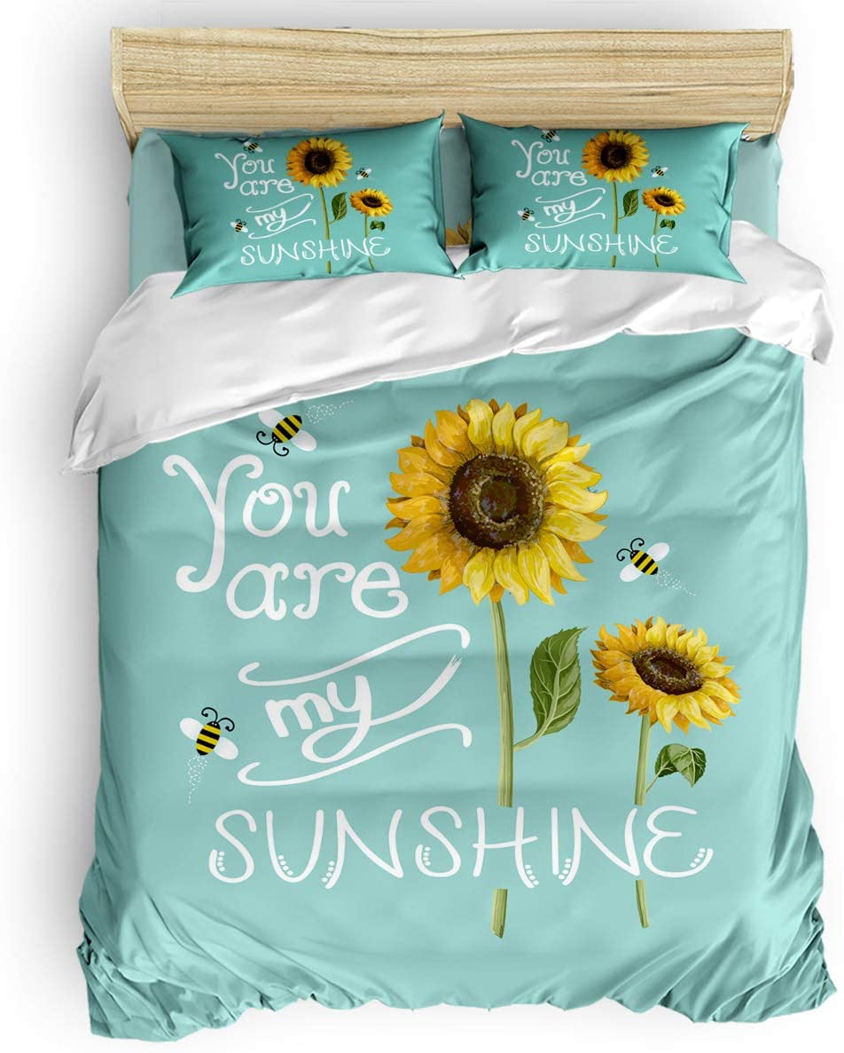 Price:$58.99 Cover Set Printed 4 Pcs Bedding Set Queen Size Include Cover, Bed Sheet, Pillow Shams Sunflower, You are My Sunshine Soft Quilt Sets for Children/Adults : Home & Kitchen