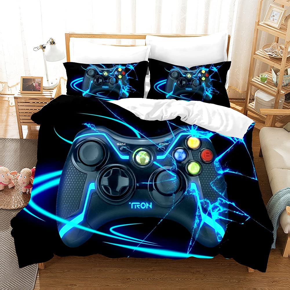 Price:$44.99 Gamer Bedding Set Twin Size Boys Playroom Decoration Duvet Cover Set Gamepad Duvet Cover Soft Microfiber Blue Button with Controller 1 Quilt Cover + 2 Pillowcases (No Comforter) : Home & Kitchen