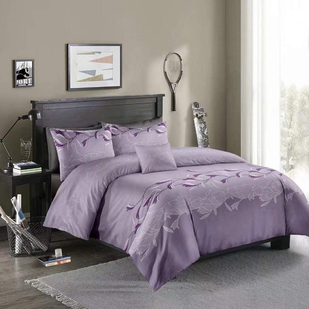 Price:$23.99 Purple Duvet Cover Set Full for Girls Women Floral Bedding Sets Vintage European Embroidered Jacquard Comforter Cover Set Soft Lightweight Microfiber Quilt Cover Set with 2 Pillowcases, Zipper : Home & Kitchen