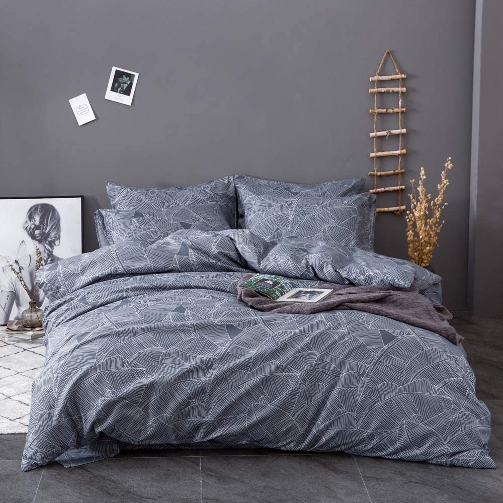 Price:$32.99 Grey Duvet Cover Set King Gnognauq Brushed Microfiber Soft Boho Leaf Print Reversible Lightweight Bedding Set Easy Care Bed Linens Cover with 2 Pillowcase : Home & Kitchen