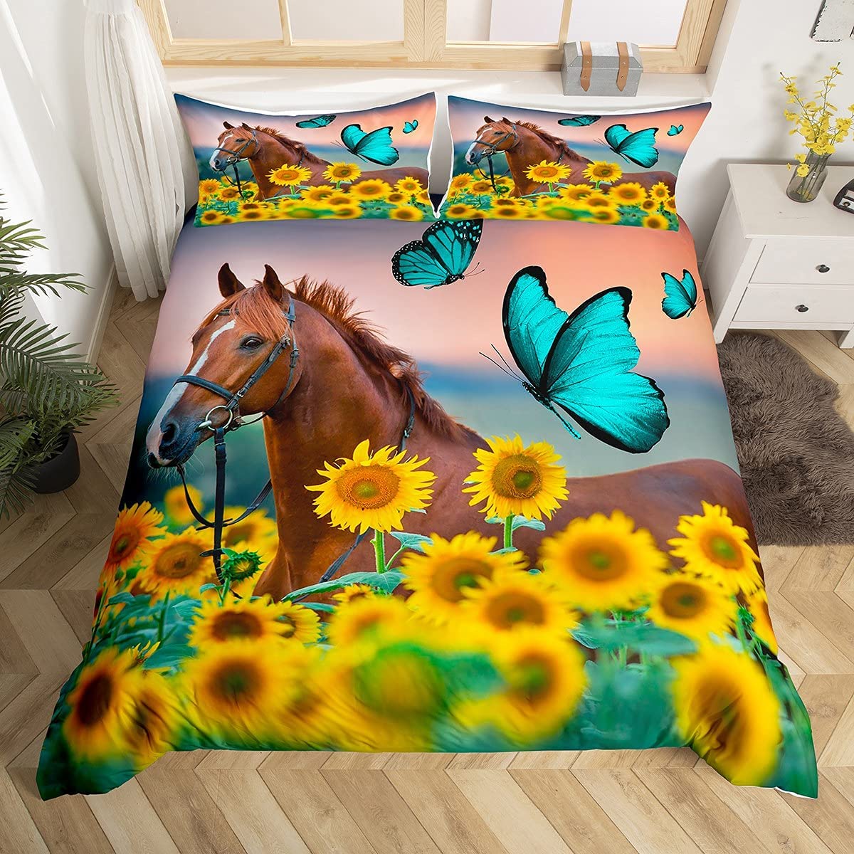 Price:$45.00 Comforter Cover Yellow Sunflower Printed Bedding Set Queen Size Boys Girls Women 3D Wild Duvet Cover Teal Butterfly Decor Bedspread Cowboys Western Farmhouse Rustic Theme Quilt Cover : Home & Kitchen