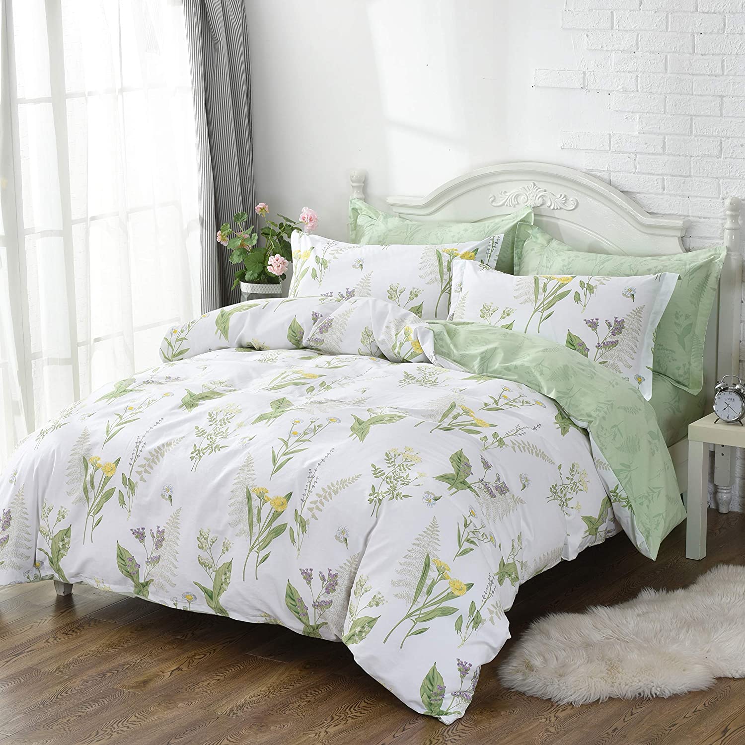 Price:$132.00 Duvet Cover Set Cal King 4-Pcs Shabby Daisy and Lavender Flowers 100% Cotton Hidden Zipper Closure with Green Deep Pocket Fitted Sheet 4 Pieces Cal King Size : Home & Kitchen