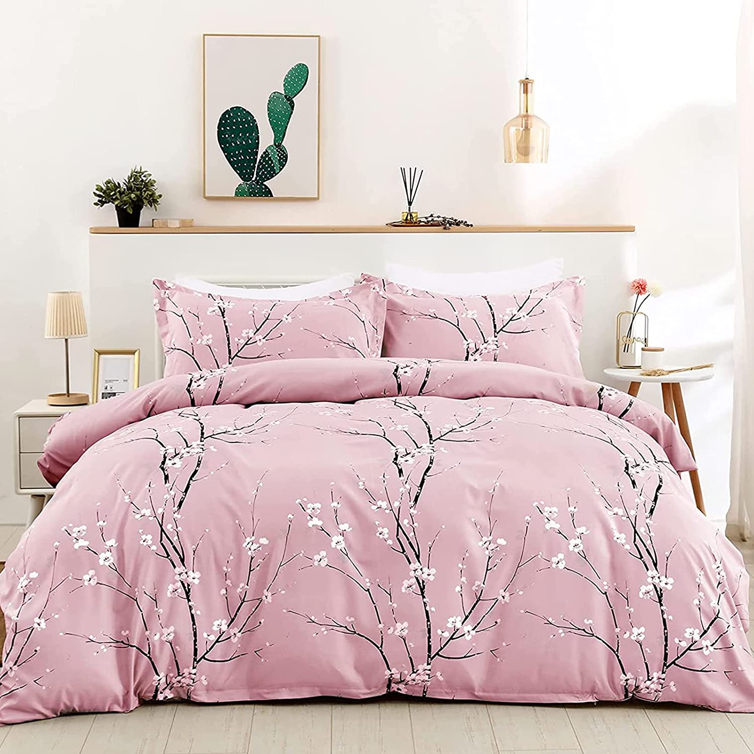 Price:$36.99 Floral Duvet Cover Set Queen, Reversible Flower Plum Blossom Printed Comforter Cover Set with 2 Pillowcases 3 Pieces Bedding Set 100% Soft Microfiber Queen Size 90"x90"(Not Comforter) : Home & Kitchen