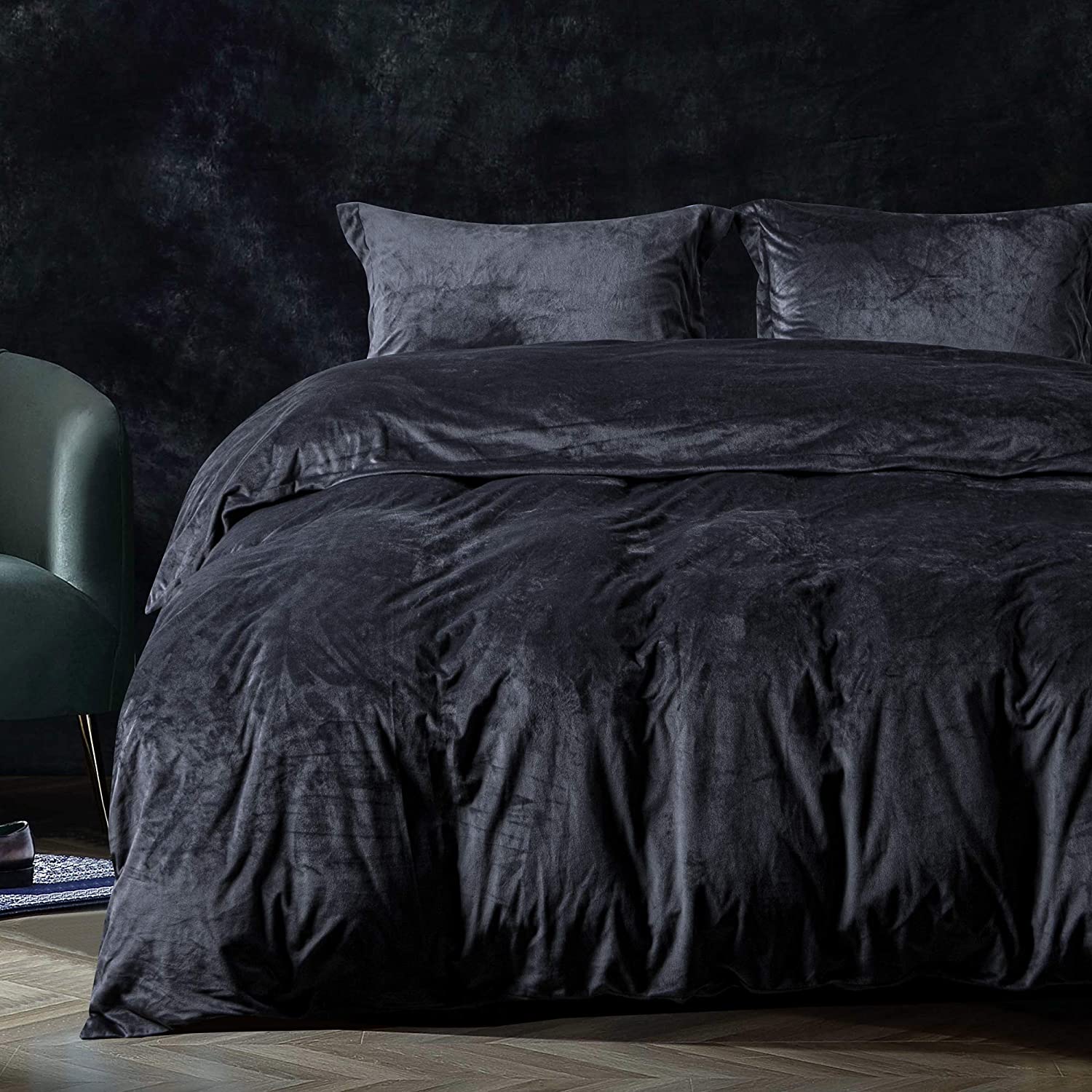 Price:$69.99 Velvet Duvet Cover Set, 3 Pieces Luxury Ultra Soft Zippered Flannel Comforter Cover Set, Charcoal Grey, King : Home & Kitchen