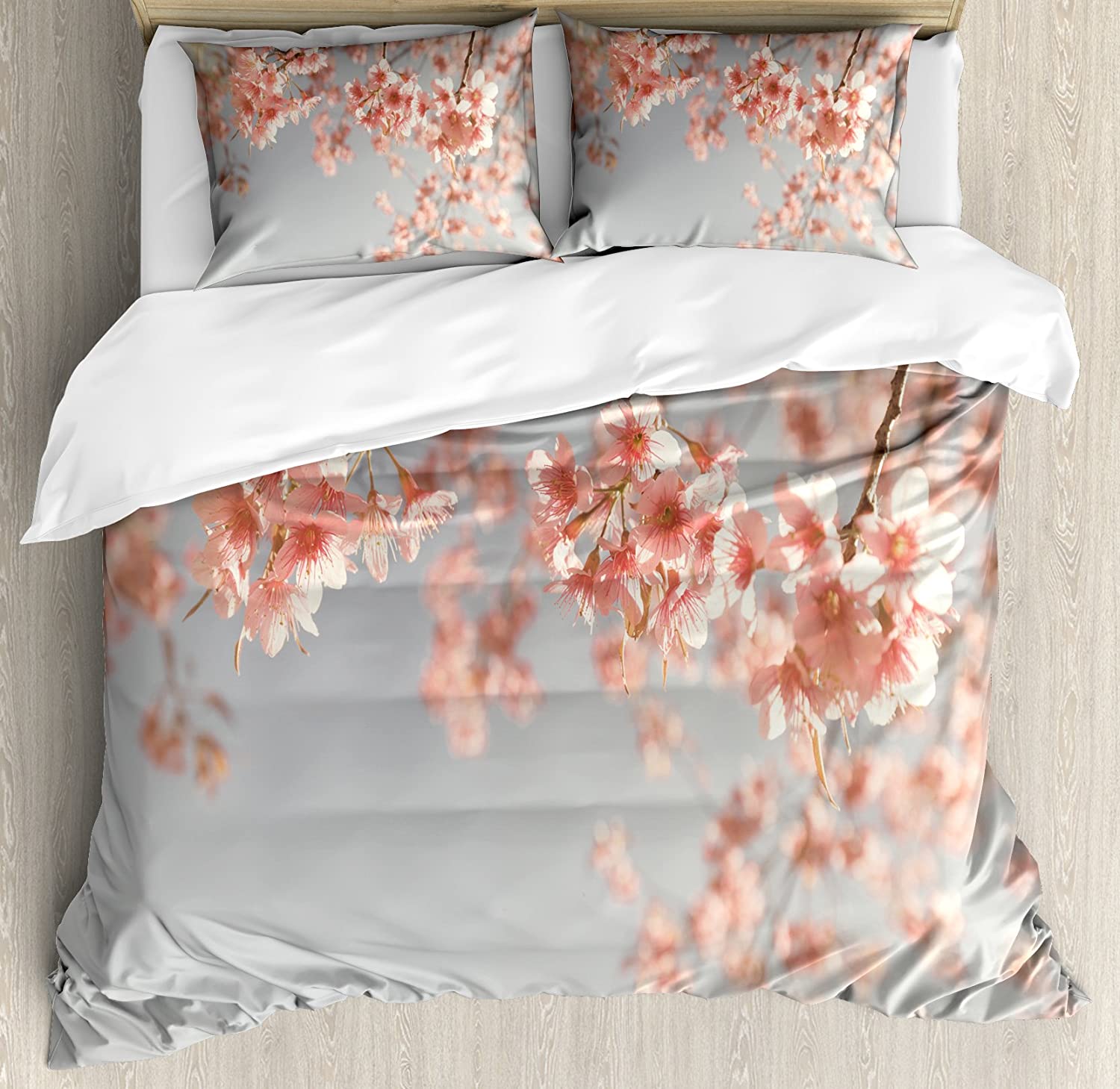 Price:$89.95 Peach Duvet Cover Set, Japanese Scenery Sakura Tree Cherry Blossom Nature Photography Coming of Spring, Decorative 3 Piece Bedding Set with 2 Pillow Shams, King Size, Burgundy Teal : Home & Kitchen