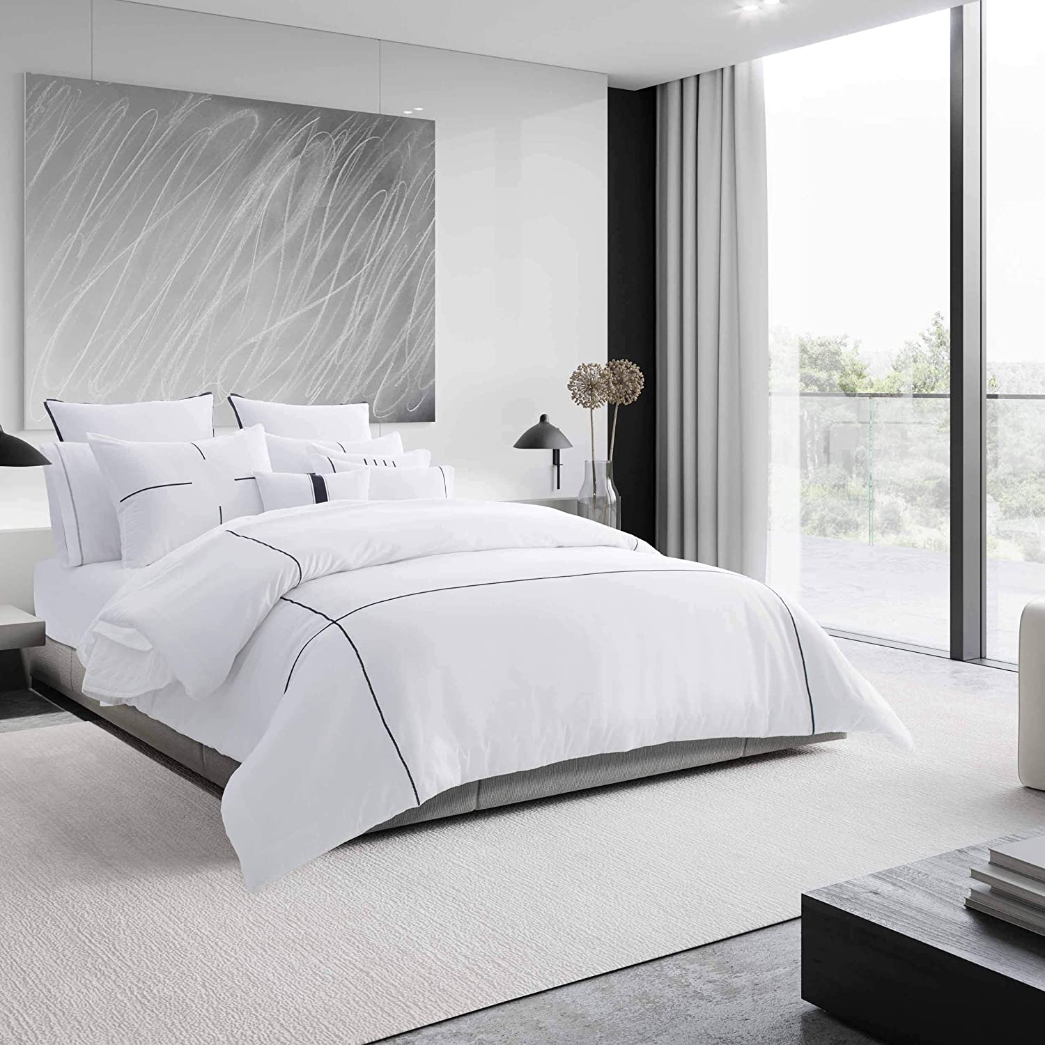 Price:$132.00 Wang | Zig Zag Collection | 100% Cotton Soft, Smooth, and Silky Sateen, 3-Piece Duvet Cover Set, Minimalistic and Modern Style for Bedroom Décor, Queen, White : Home & Kitchen