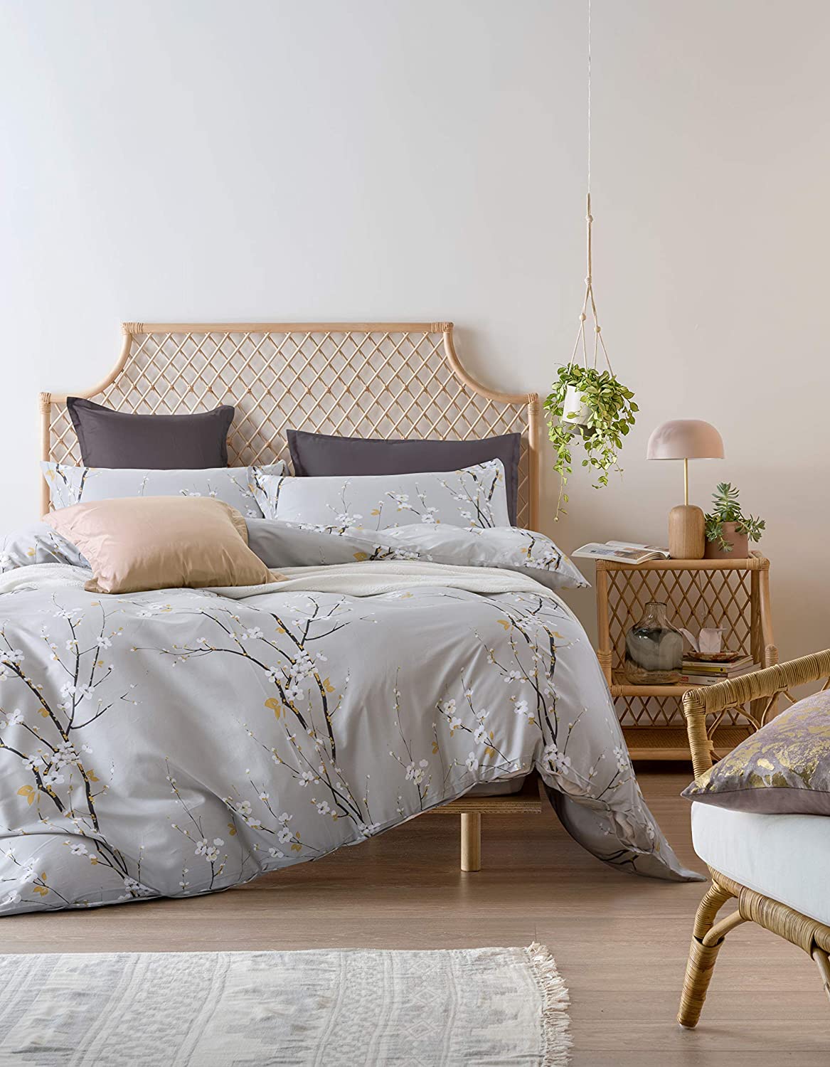 Price:$114.80 Oriental Style Cherry Red Blossom Floral branches Print Duvet Quilt Cover 300tc Cotton Bedding 3 piece Set (King, Light Taupe) : Home & Kitchen
