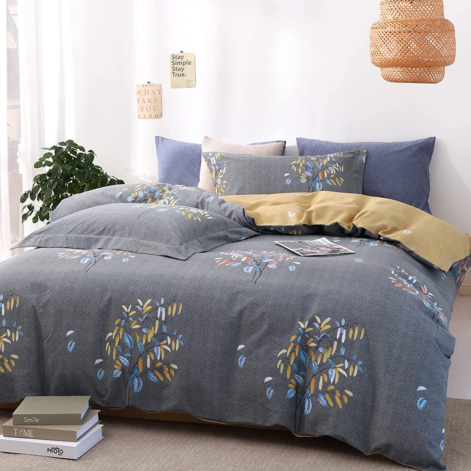 Price:$54.98 MOON Floral Plant Duvet Cover Queen Size, 100% Organic Egyptian Cotton Duvet Cover,1200 Thread Count3 Pieces Luxury Soft Textured Bedding Set, Print Pattern Washed Duvet Cover with Zipper Closure : Home & Kitchen