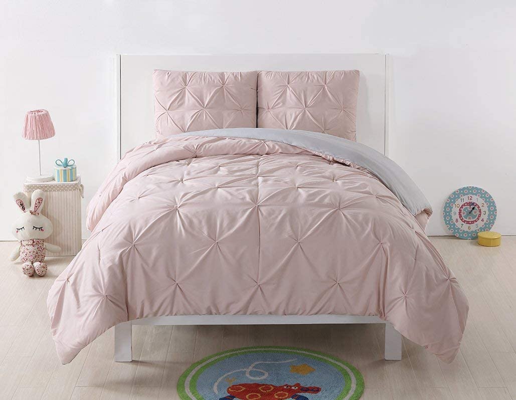 Price:$39.99 Hart Kids Pleated Solid Blush Reversing to Silver Grey Twin XL Duvet Set - Duvet Cover and Shams Set : Home & Kitchen